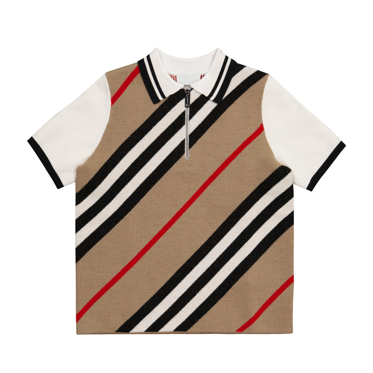 Polo enfant en laine rayée beige