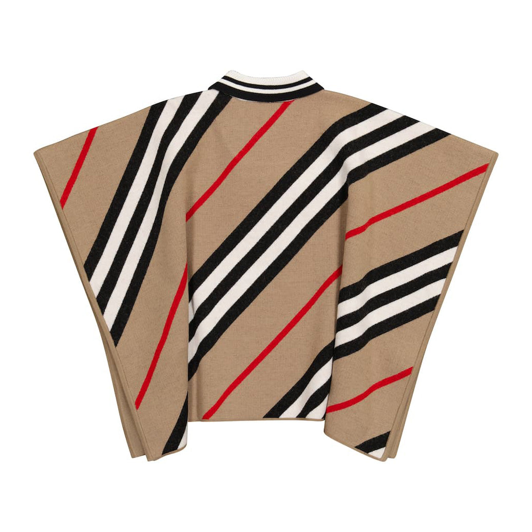 Girls Beige Stripes Wool Cape