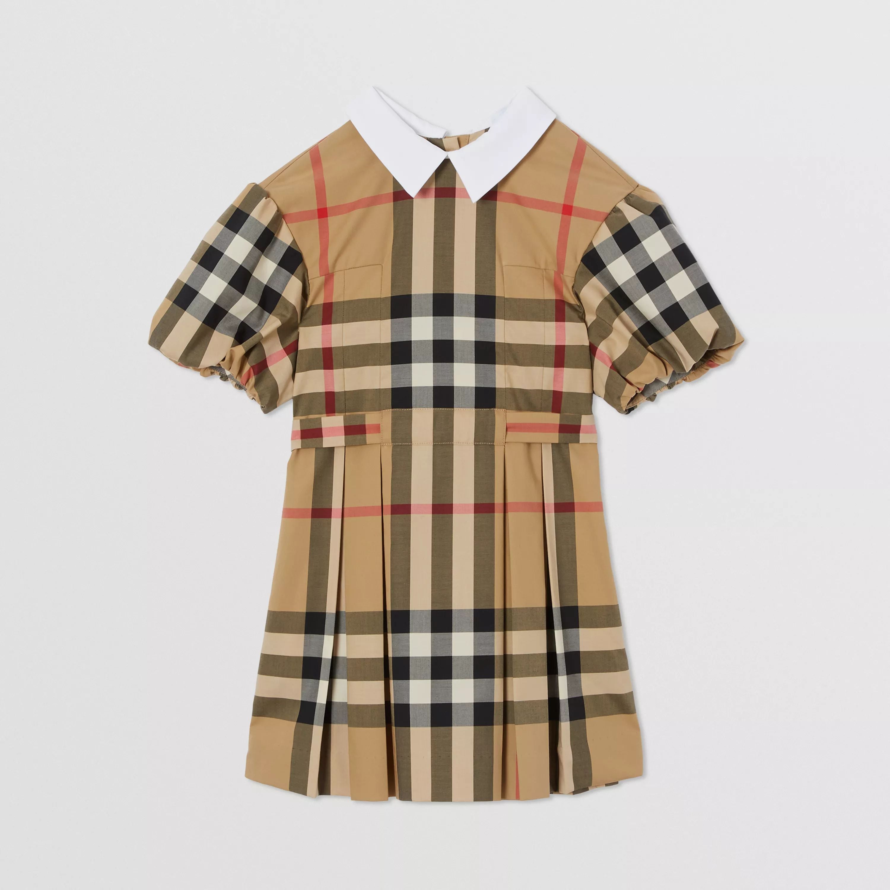 Girls Beige Check Cotton Dress