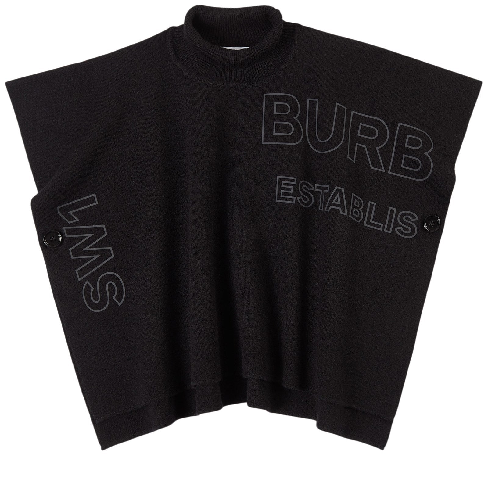 Girls Black Logo Wool Cape
