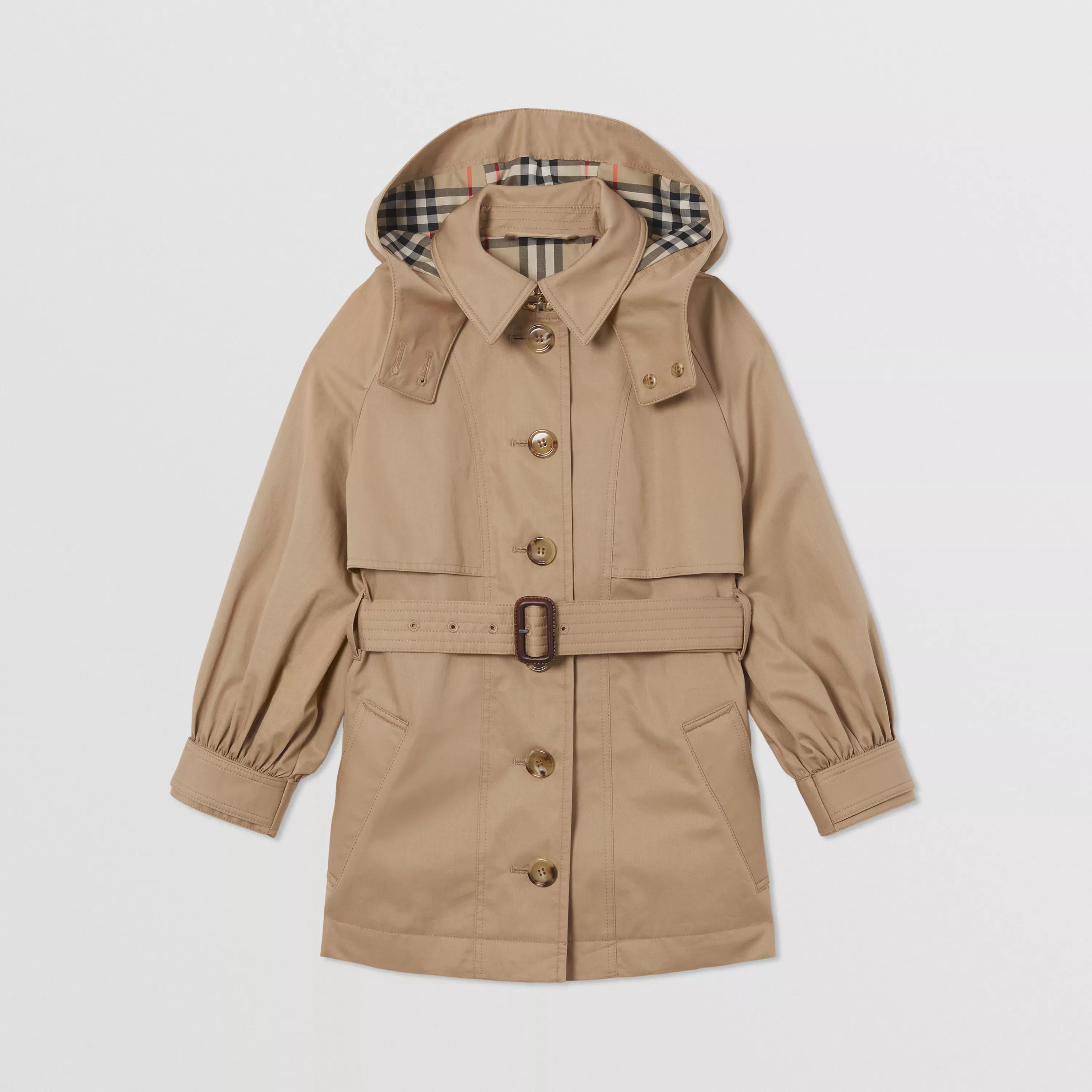 Girls Beige Hooded Coat