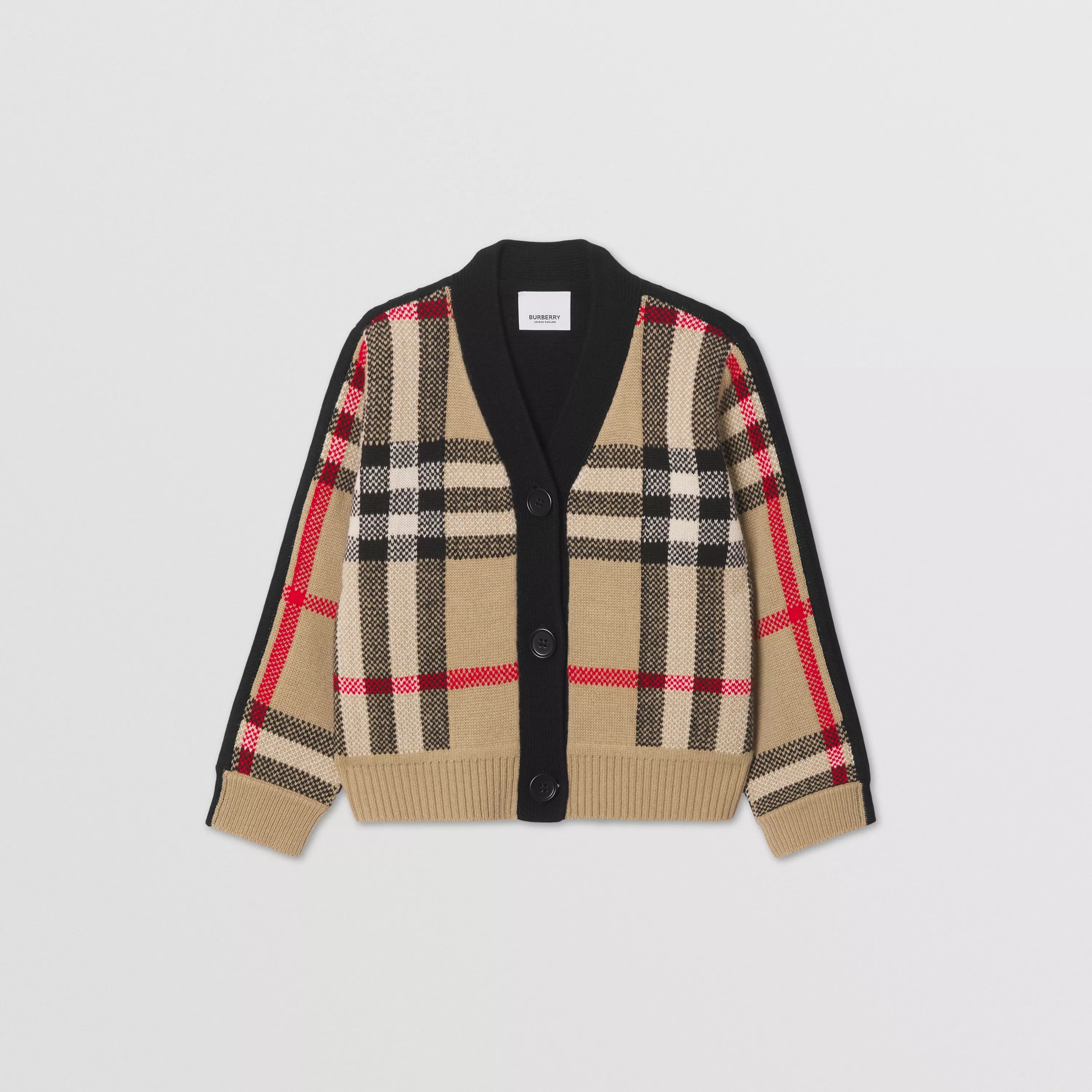 Girls Beige Check Cashmere Cardigan