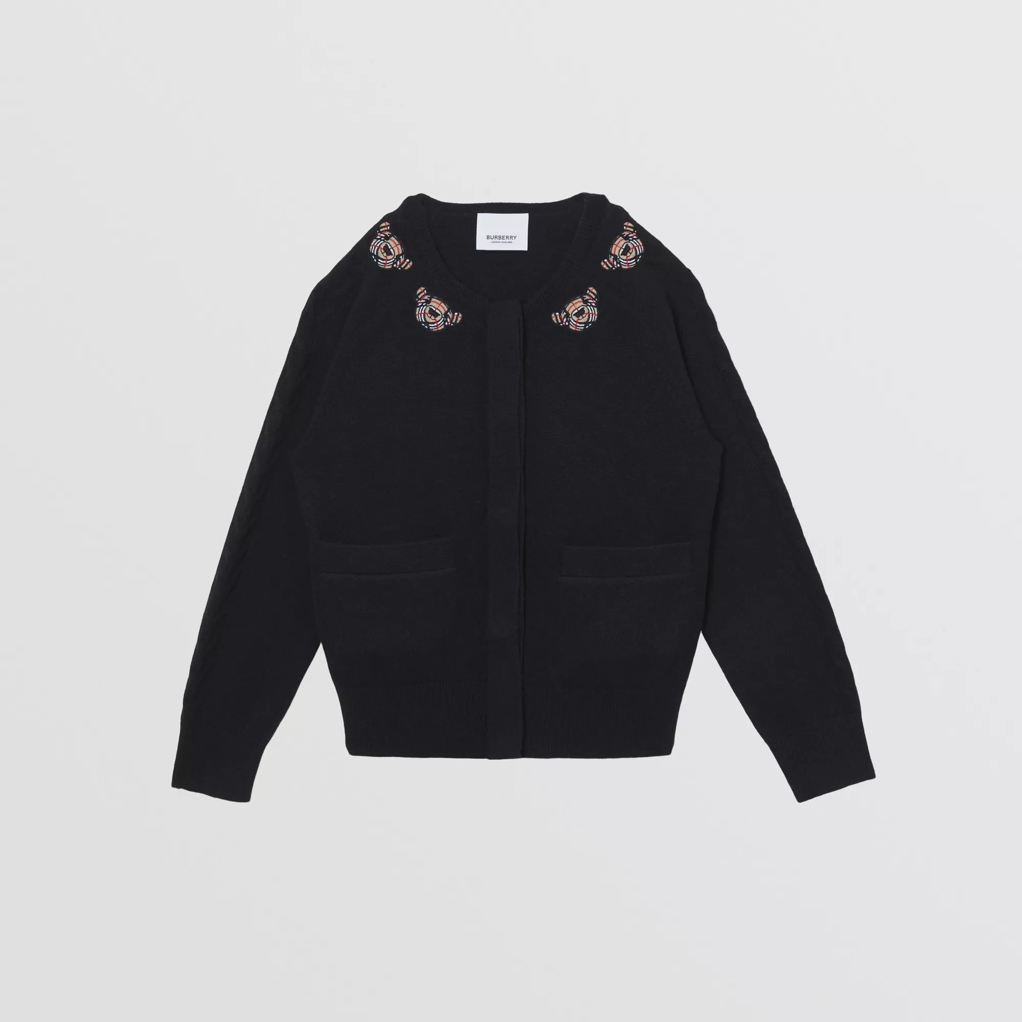 Girls Black Embroidered Wool Cardigan