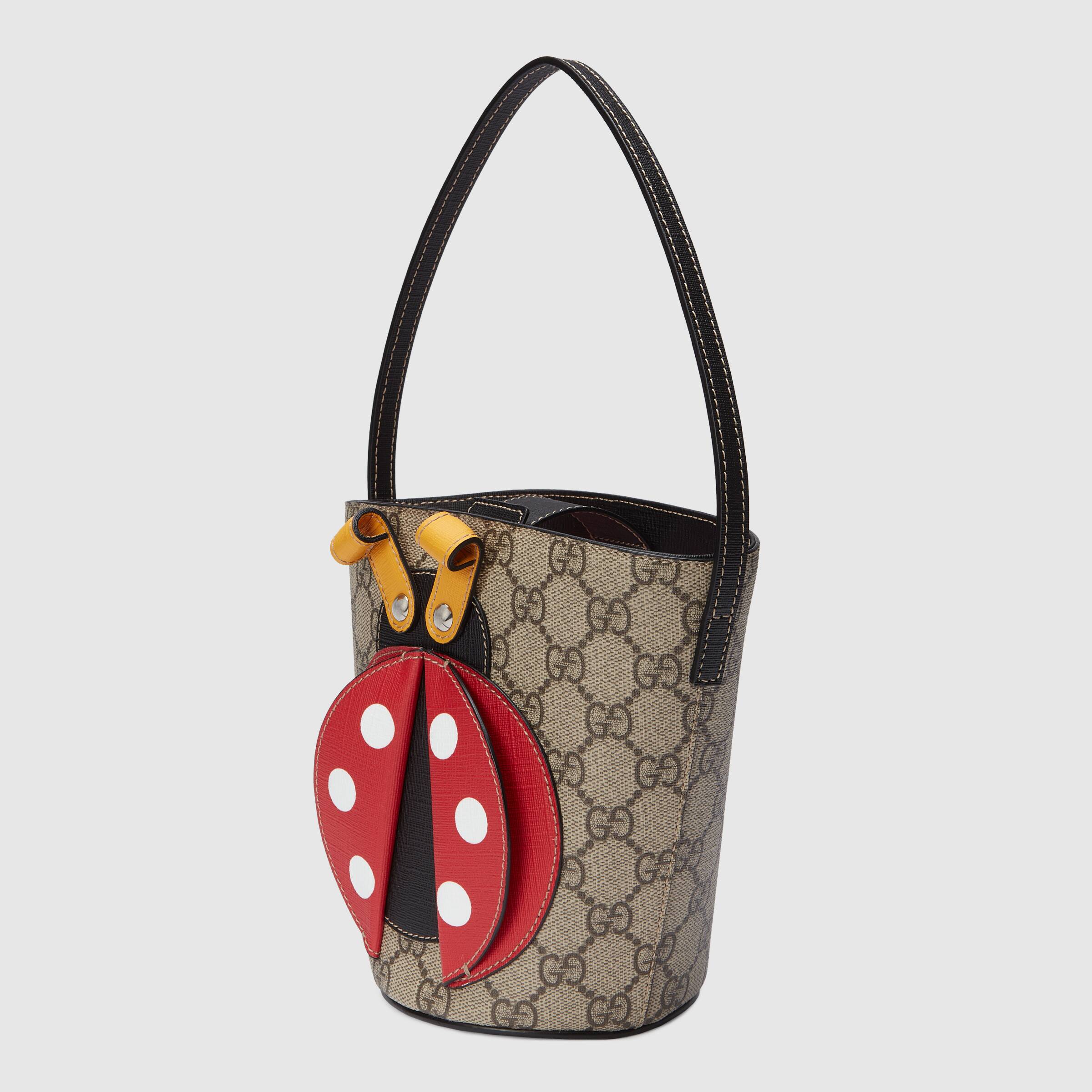 Girls Beige Ladybug Bucket Bag