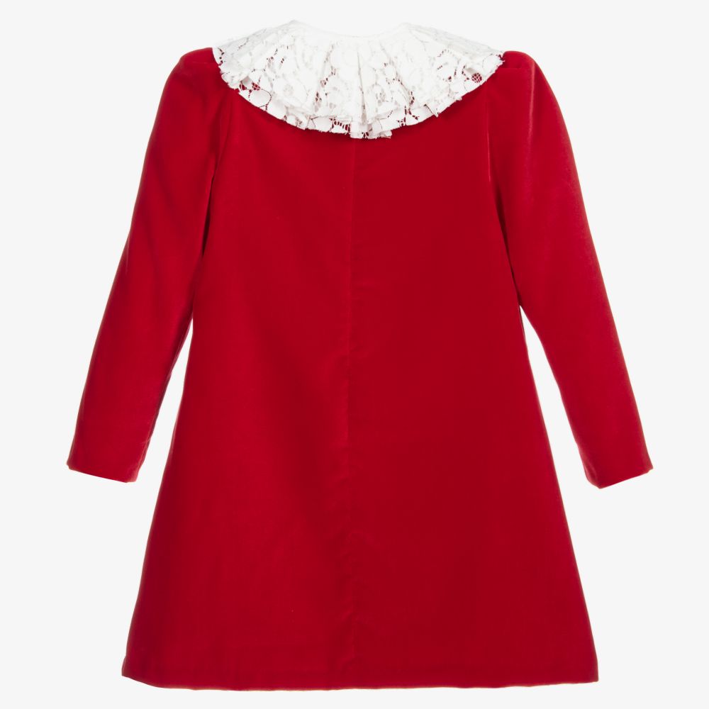 Girls Red Ruffle Collar Velvet Dress