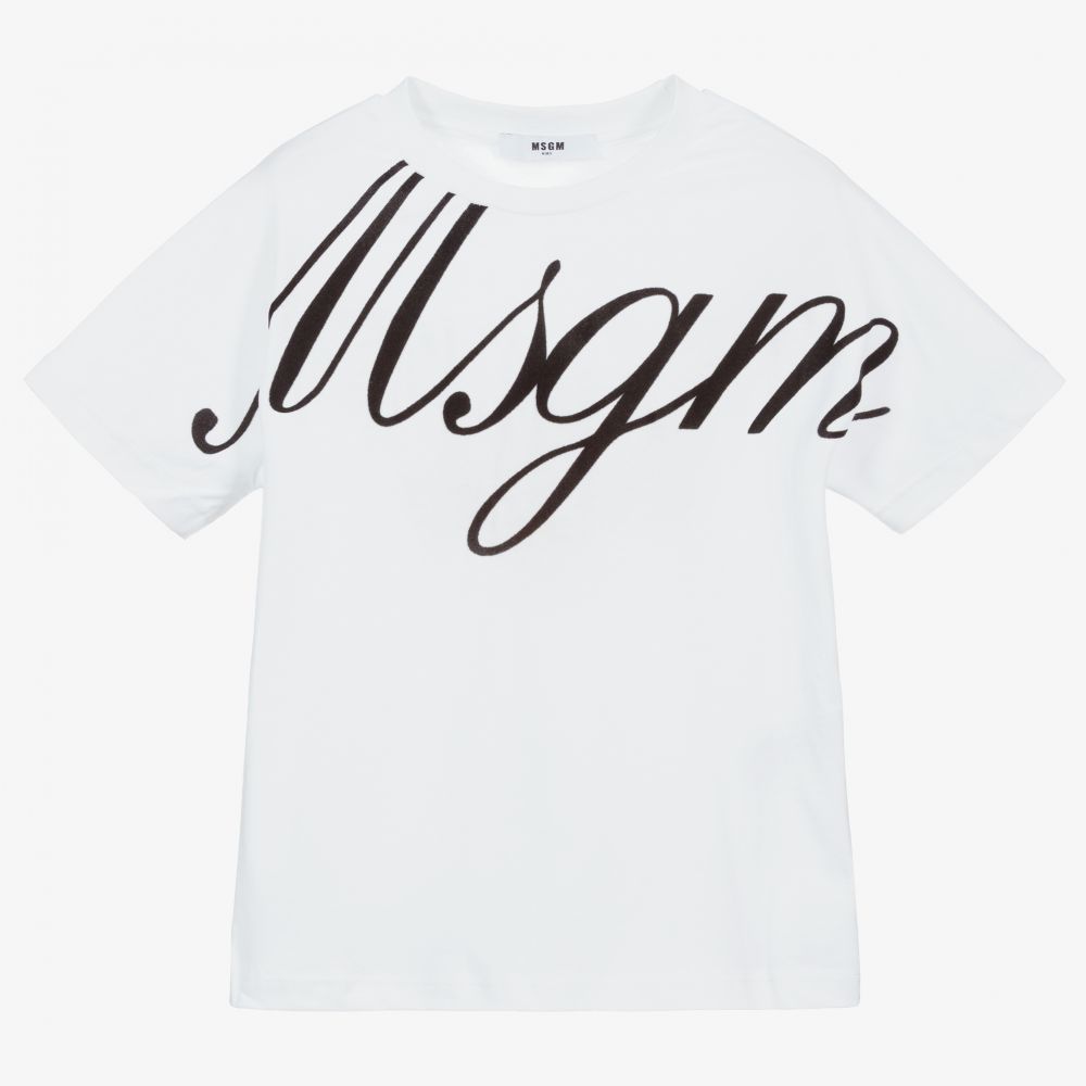 Girls White Logo Cotton T-Shirt