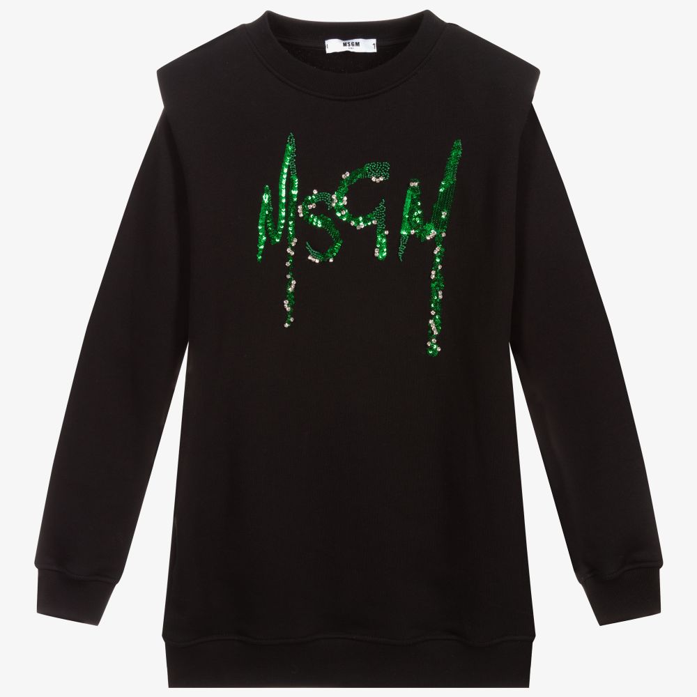 Girls Black Logo Cotton Dress