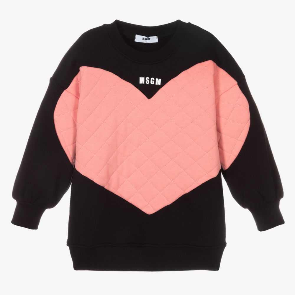 Girls Black & Pink Heart Cotton Dress