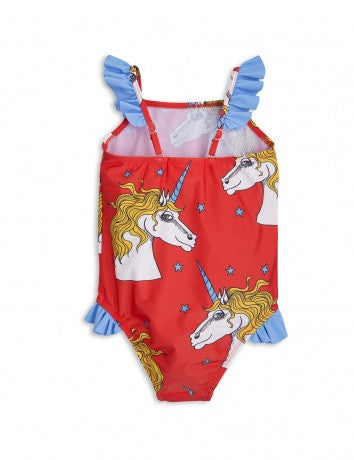 Girls Red Unicorn Printed Swimsuit