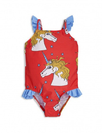 Girls Red Unicorn Printed Swimsuit