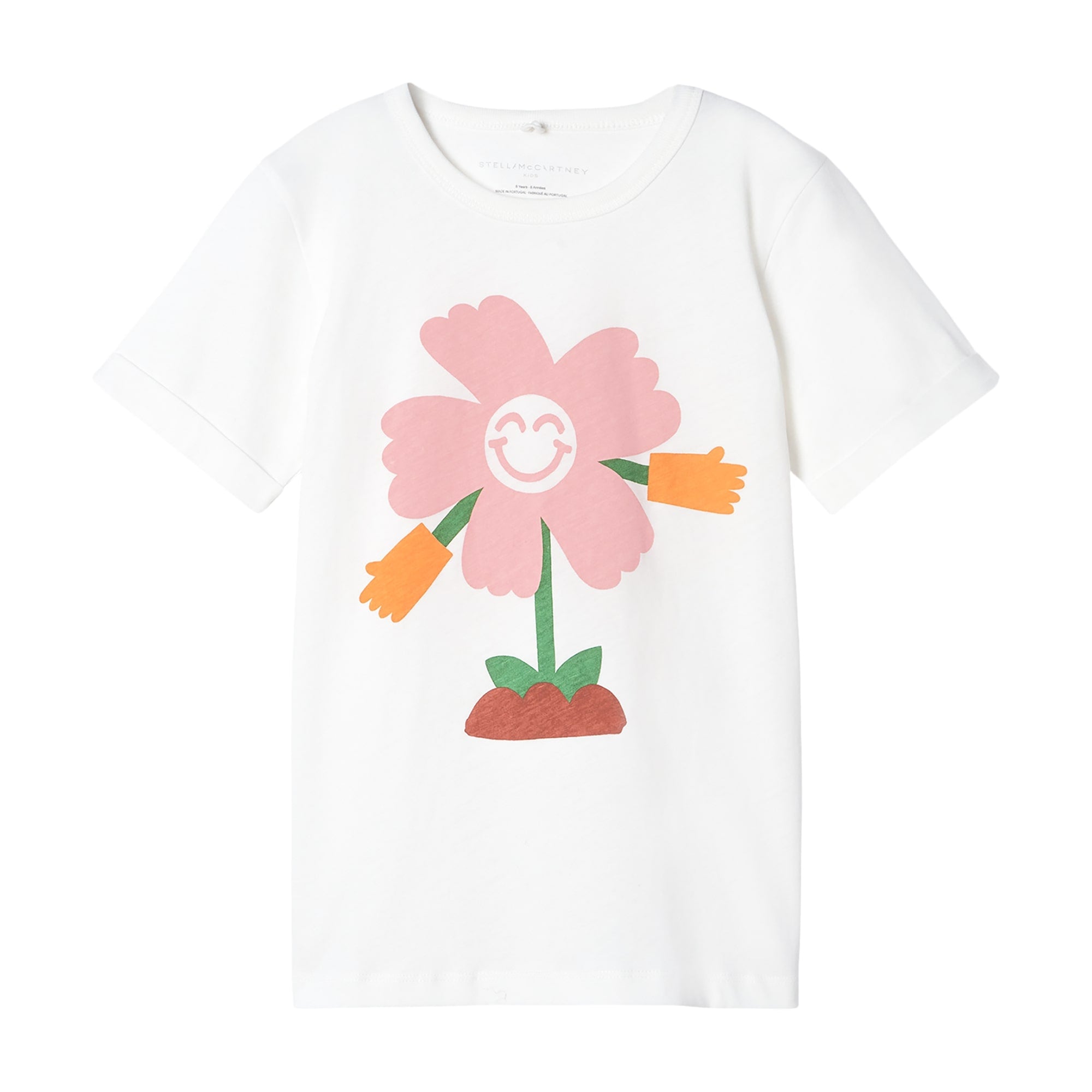 Girls White Flower Cotton T-Shirt