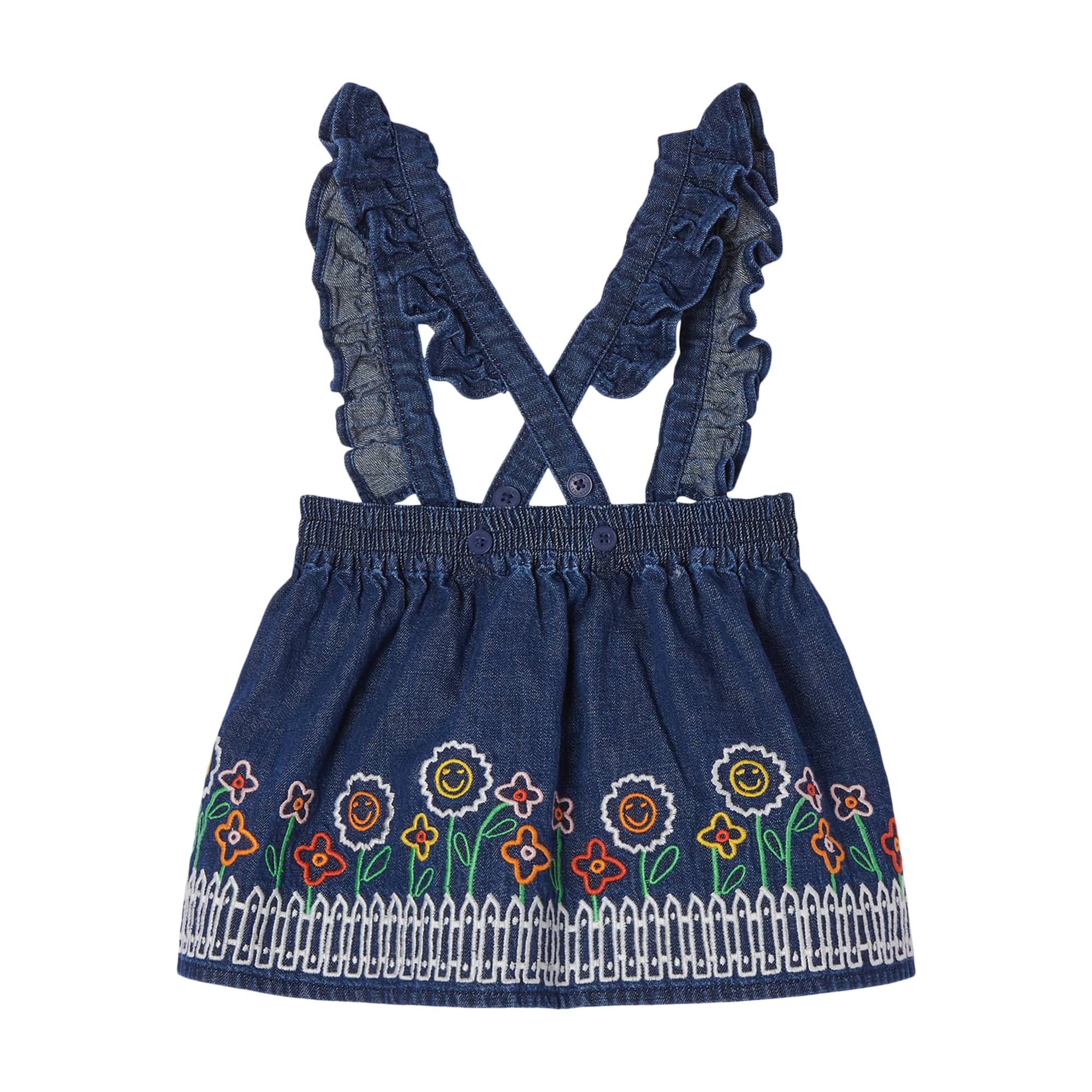 Baby Girls Dark Blue Embroidered Denim Skirt