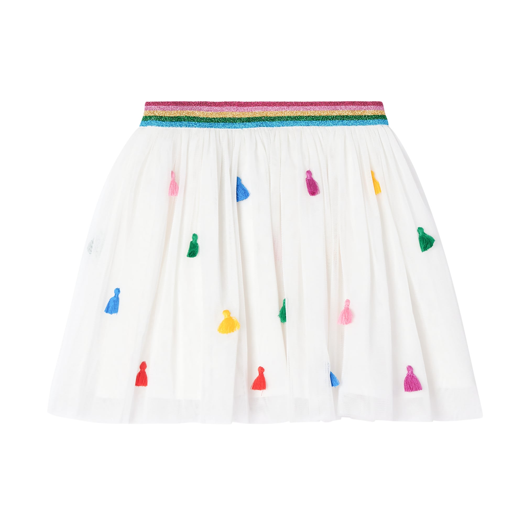 Girls White Tassels Tulle Skirt