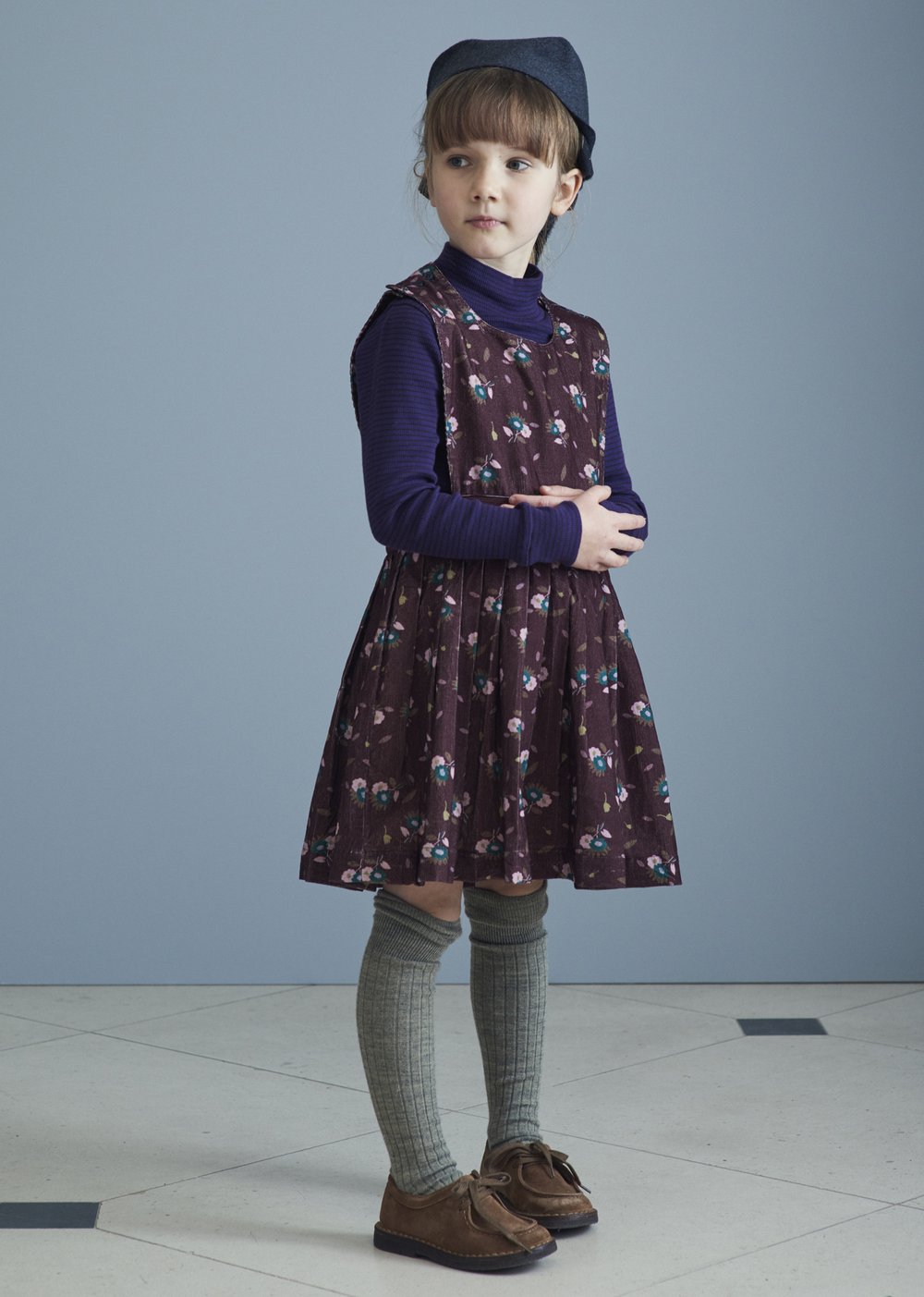 Girls Brown Printed Cotton Dress