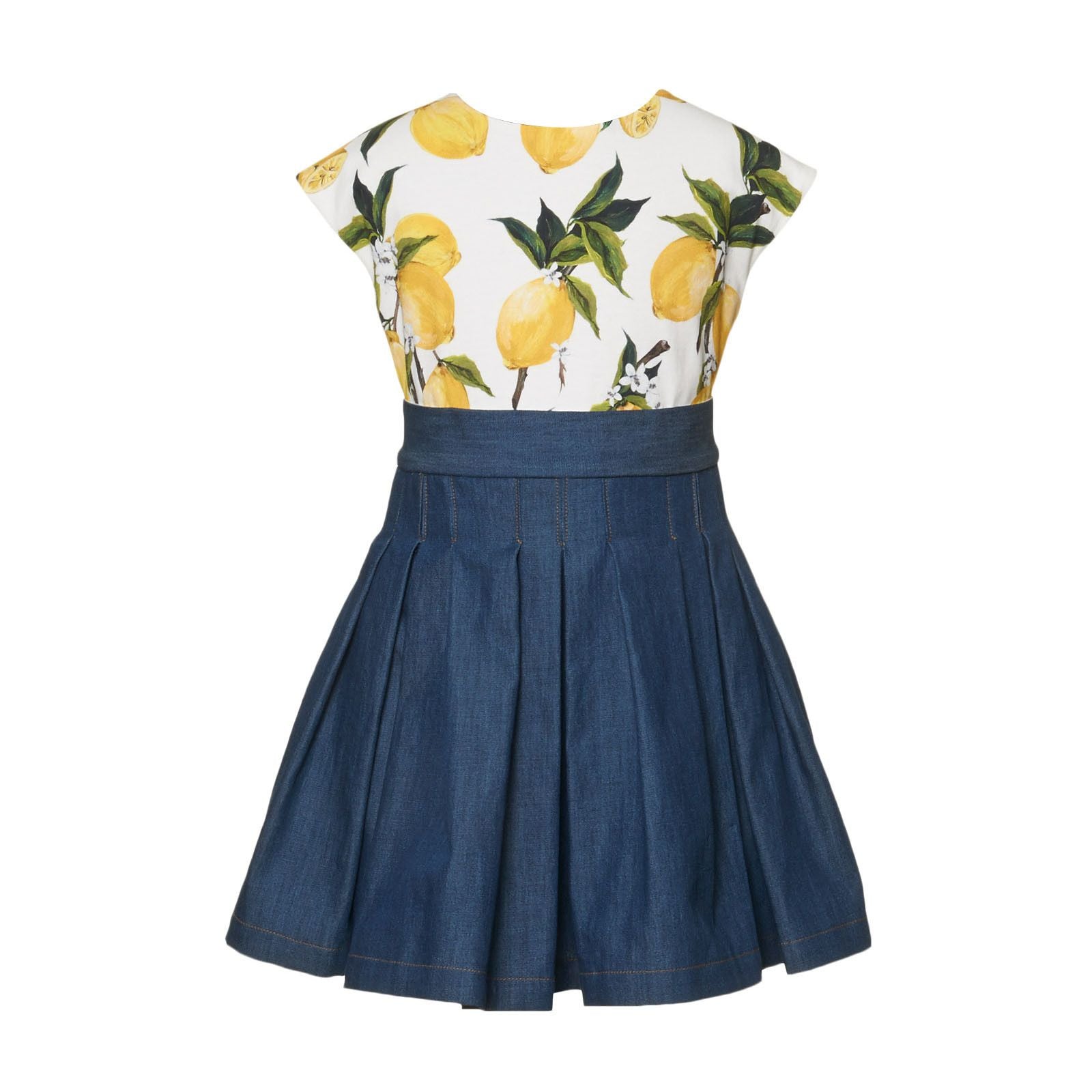 Girls White Top&Blue Bottom Lemons Printed Dress - CÉMAROSE | Children's Fashion Store - 1