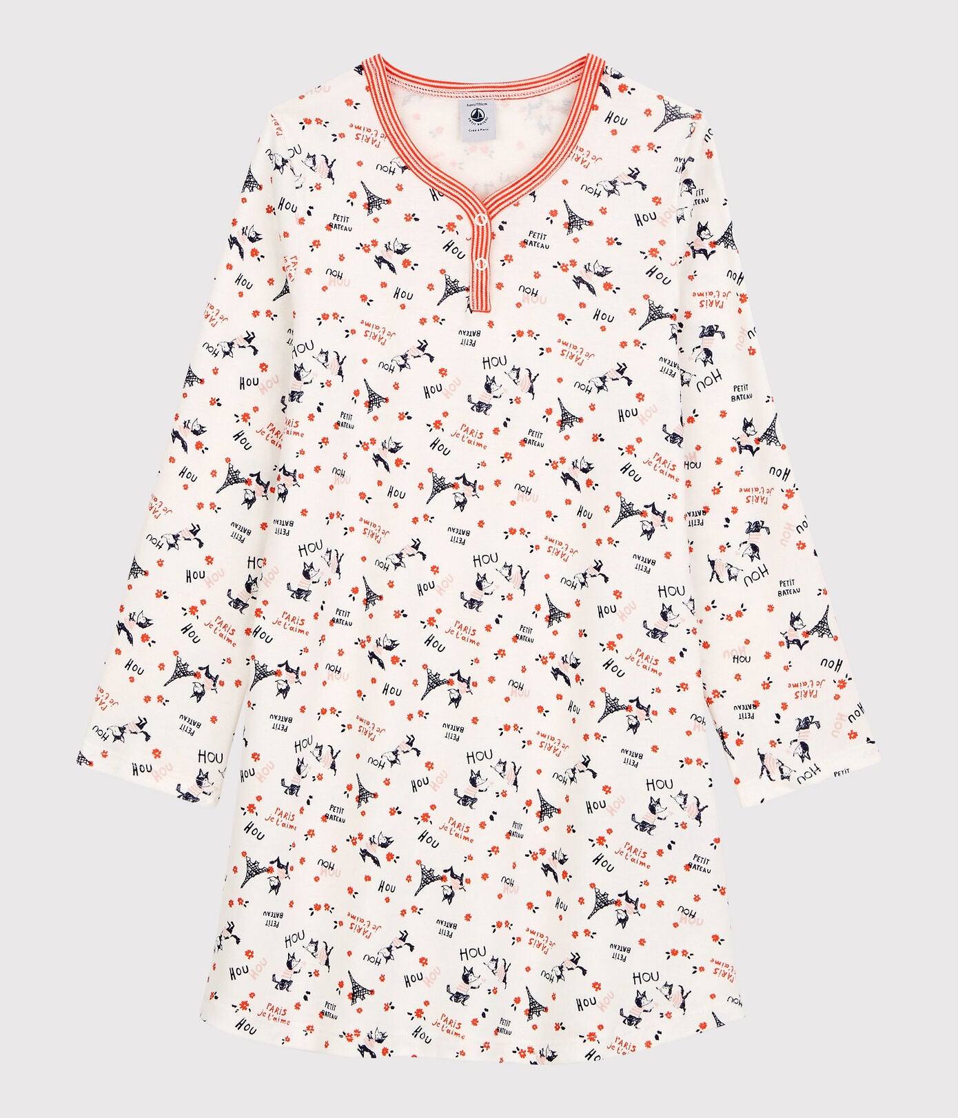 Girls White Printed Cotton Nightwear Dress