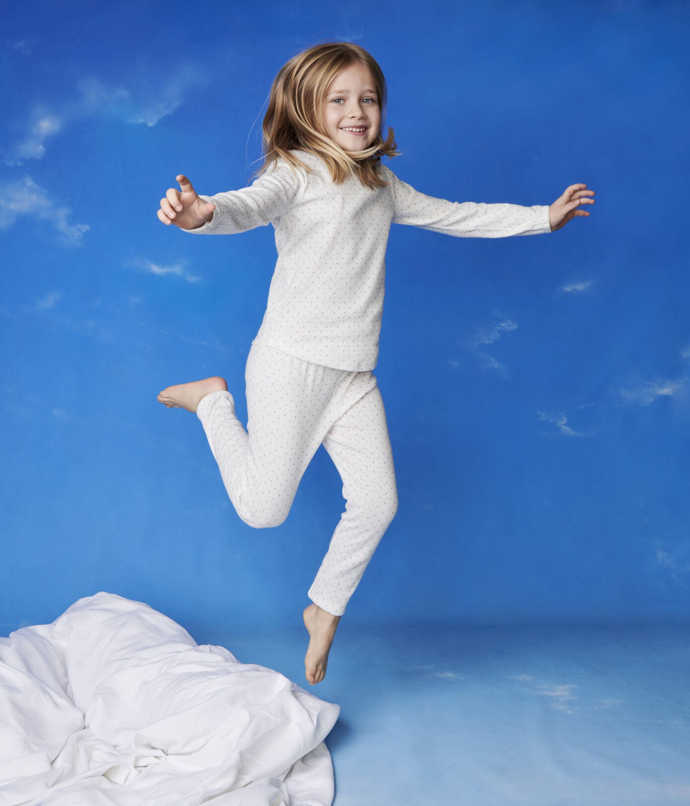 Girls White Printed Cotton Nightwear Set