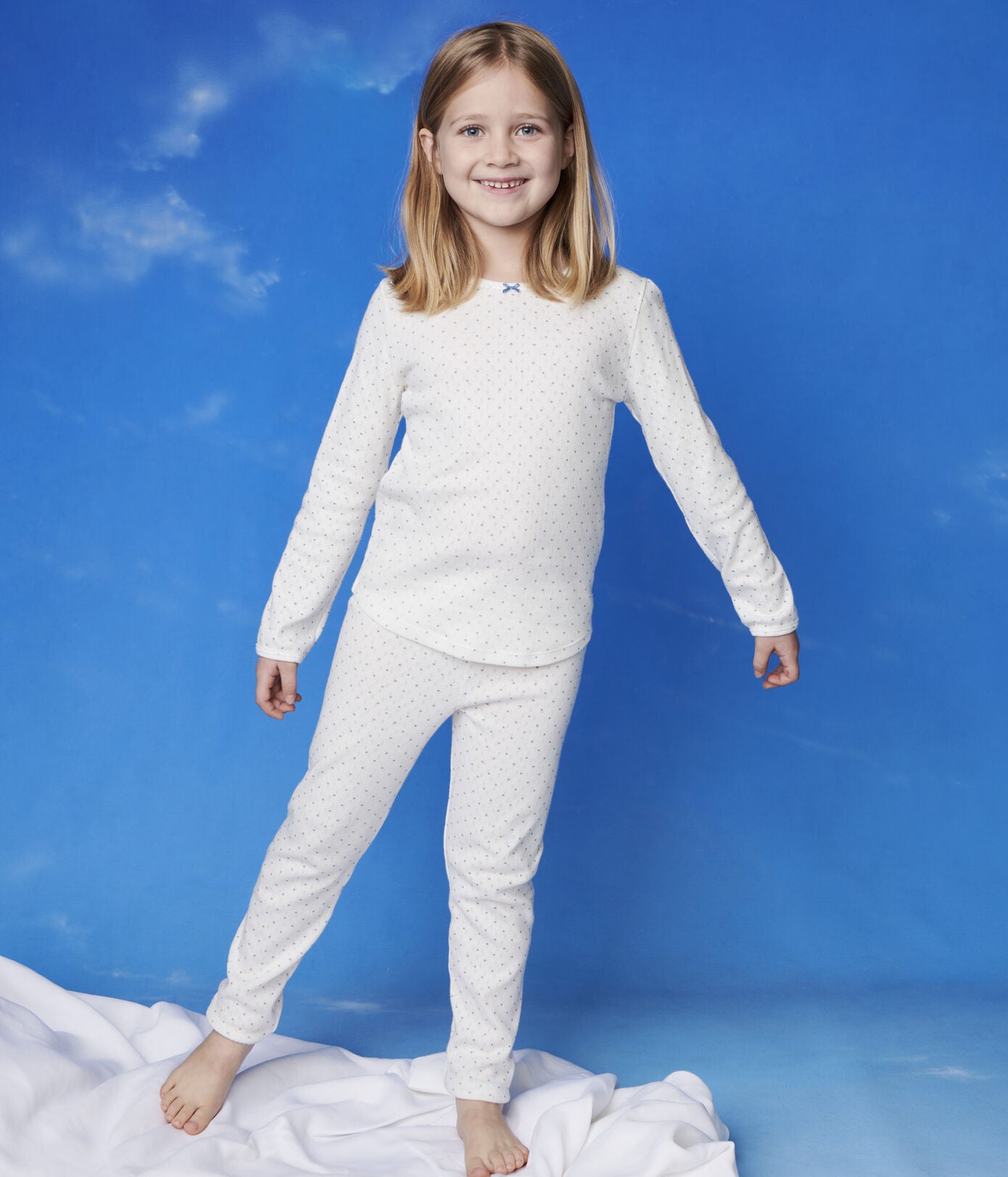 Girls White Printed Cotton Nightwear Set