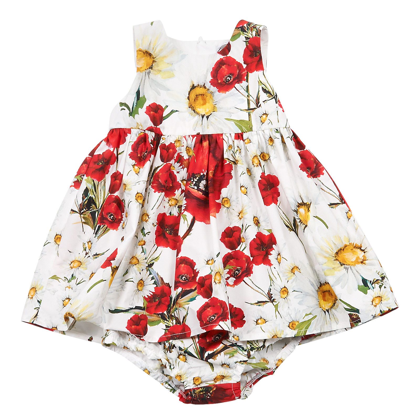 Baby Girls White Flower Printed Sleeveless Dress With Bodysuit - CÉMAROSE | Children's Fashion Store - 1
