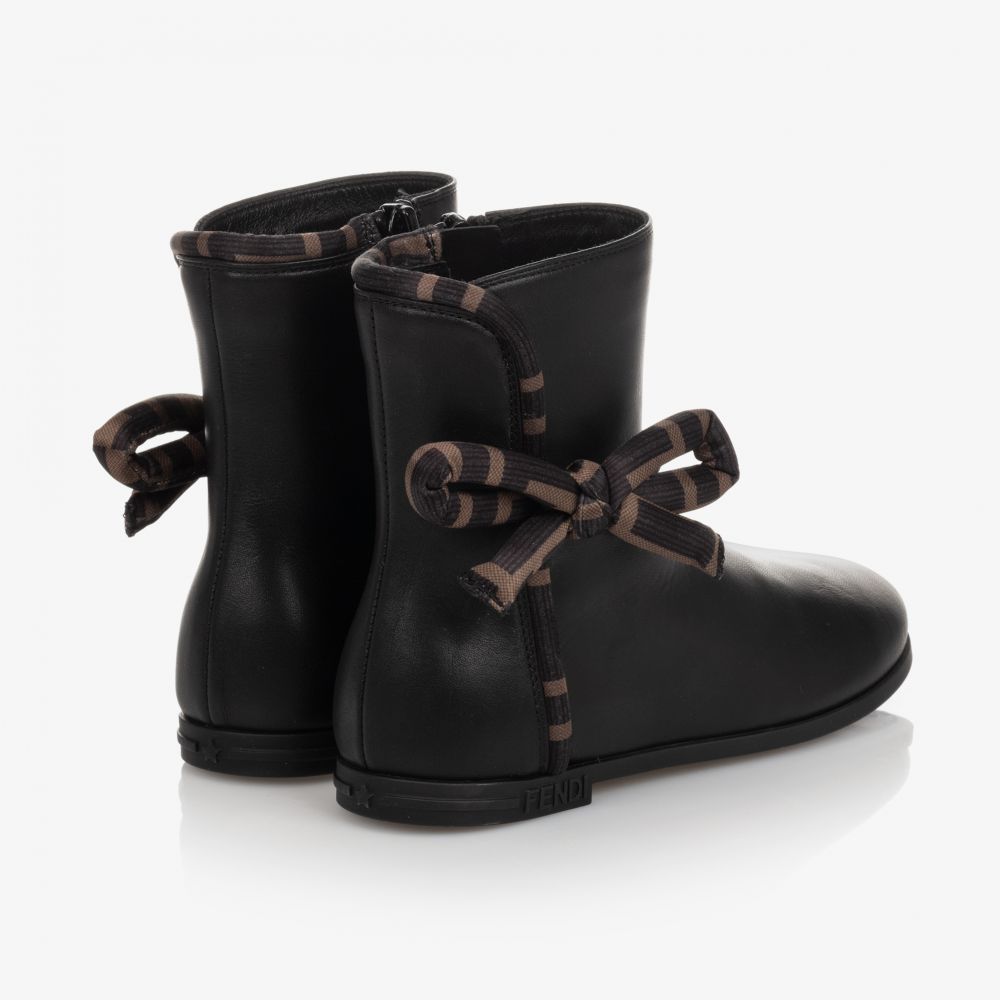 Girls Black Bow Leather Shoes