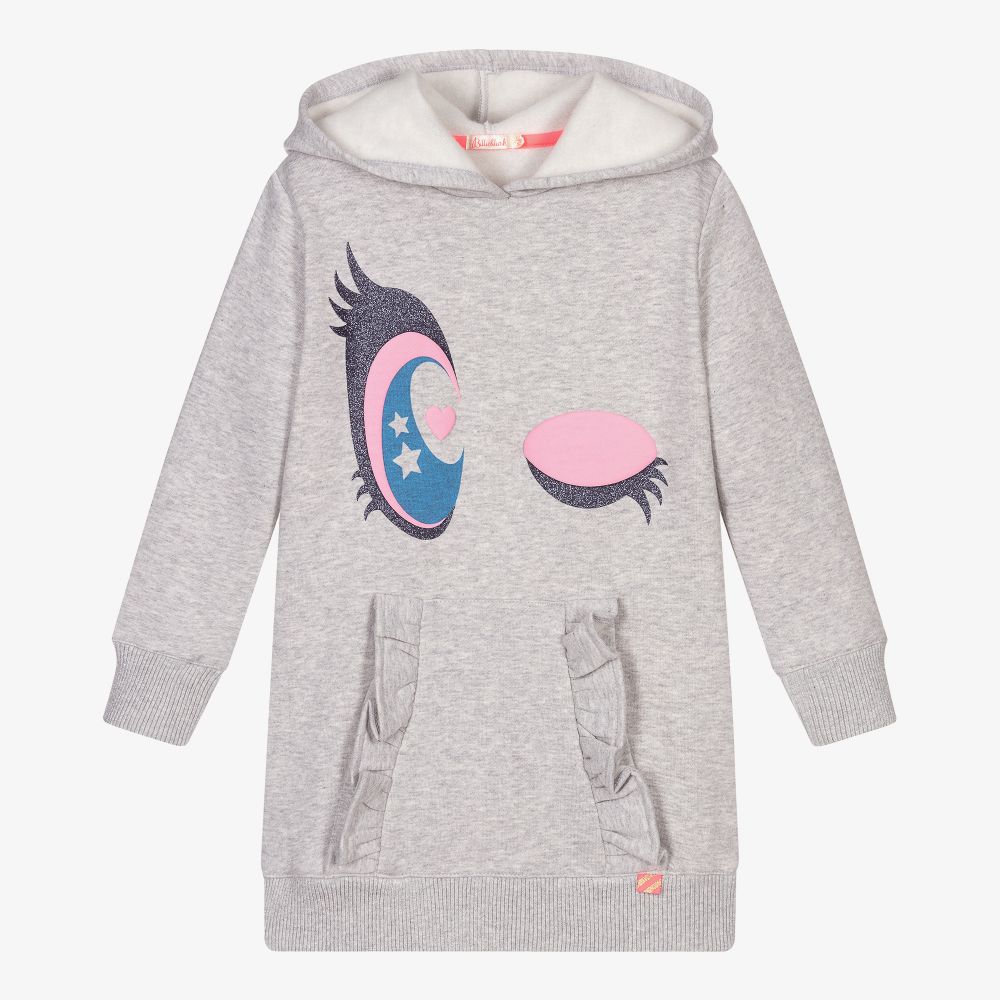 Girls Grey Hooded Cotton Dress