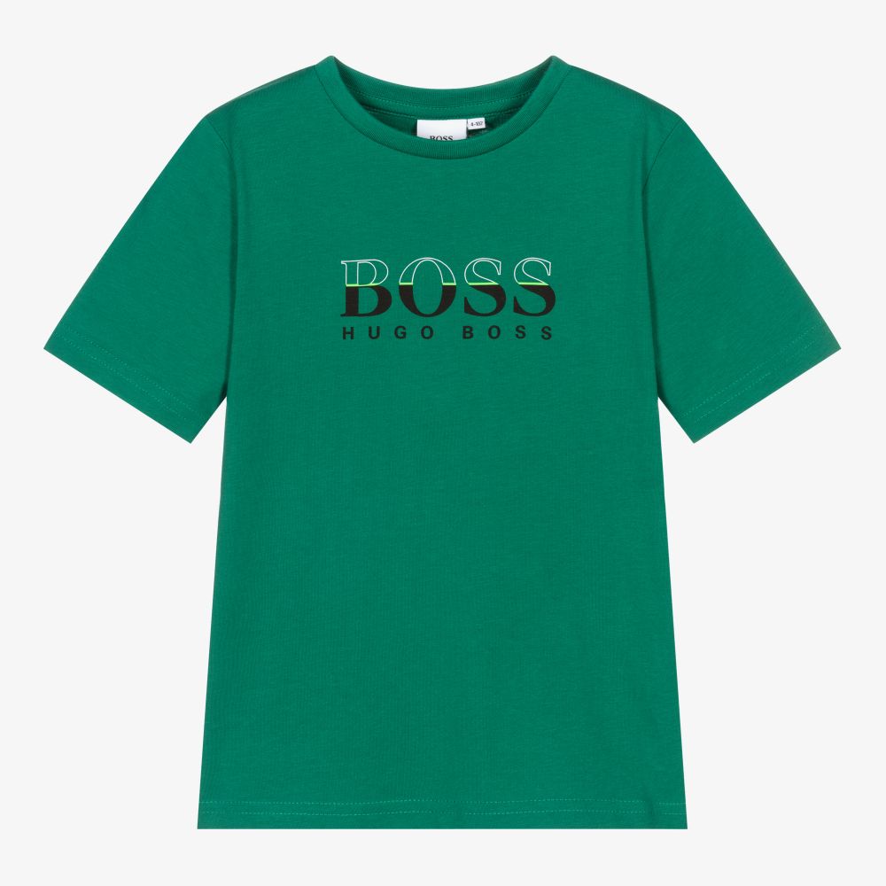 Boys Green Logo Cotton T-Shirt