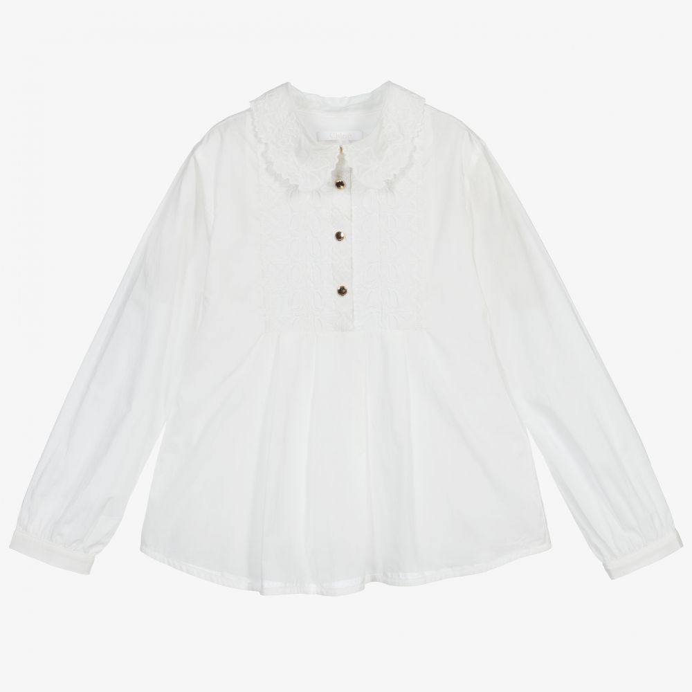 Girls White Embroidered Blouse