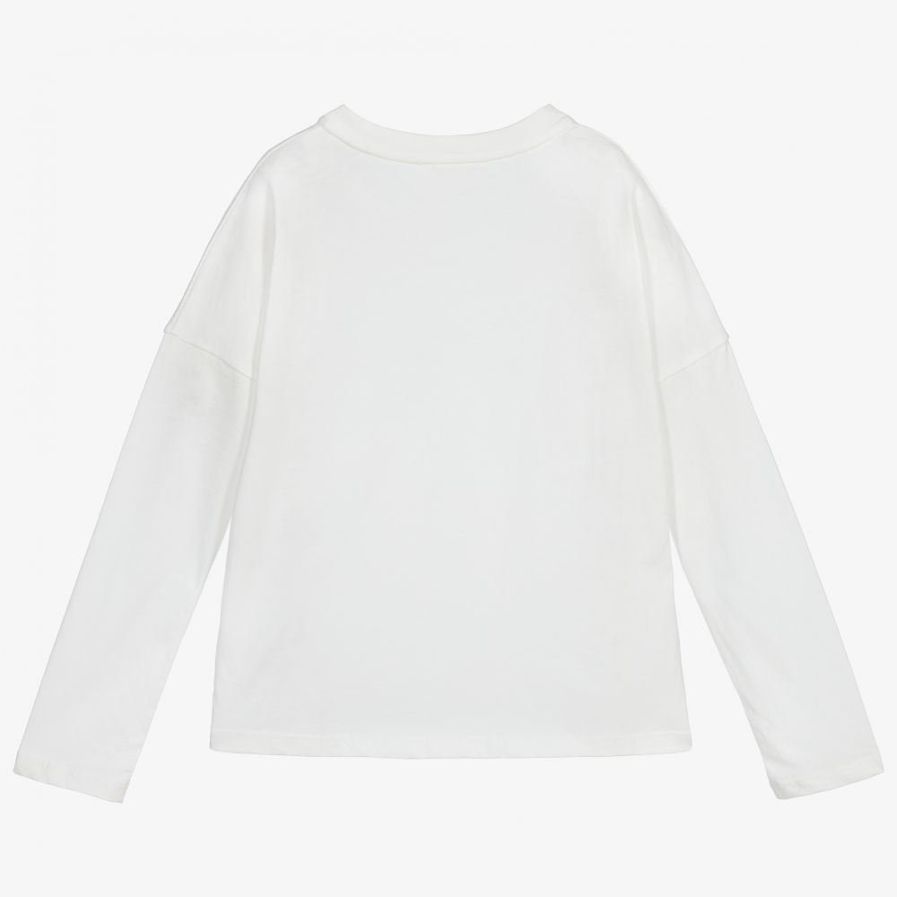 Girls White Logo Cotton Top