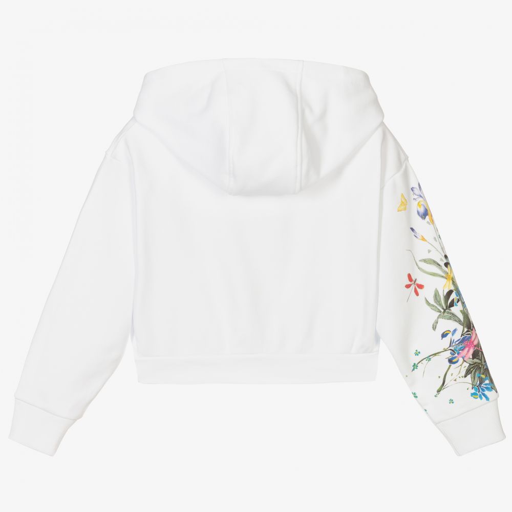 Girls White Printed Cotton Sweatshirt