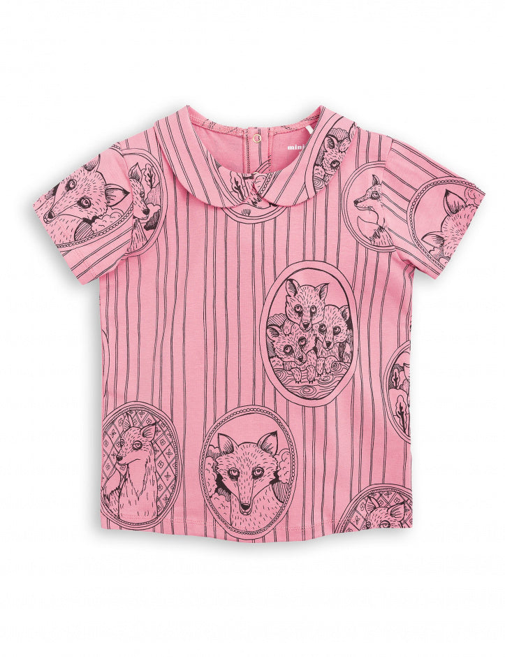 Girls Pink Fox Family Collar T-shirt