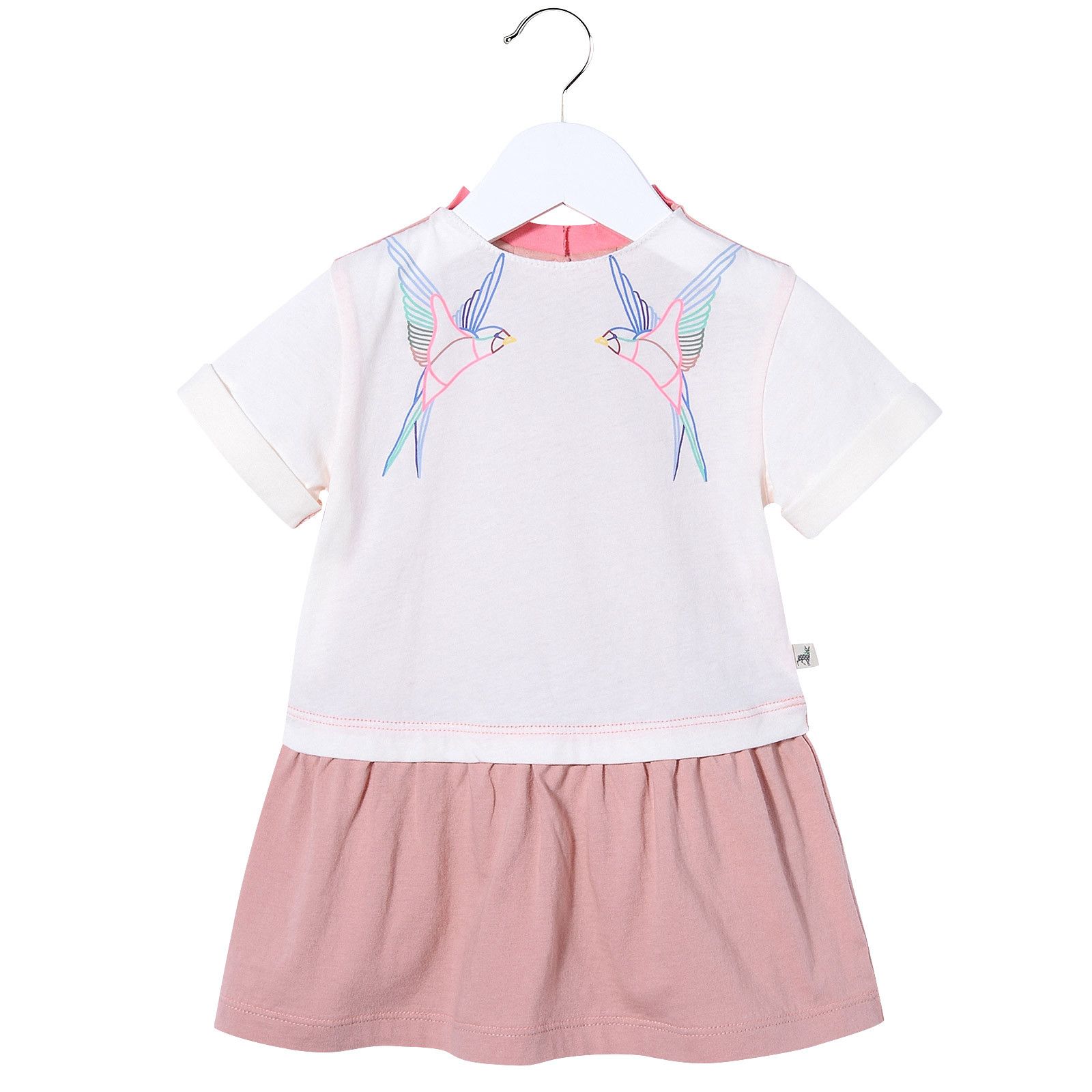 Girls White&Pink Dress With Swallow Print Trims - CÉMAROSE | Children's Fashion Store - 1