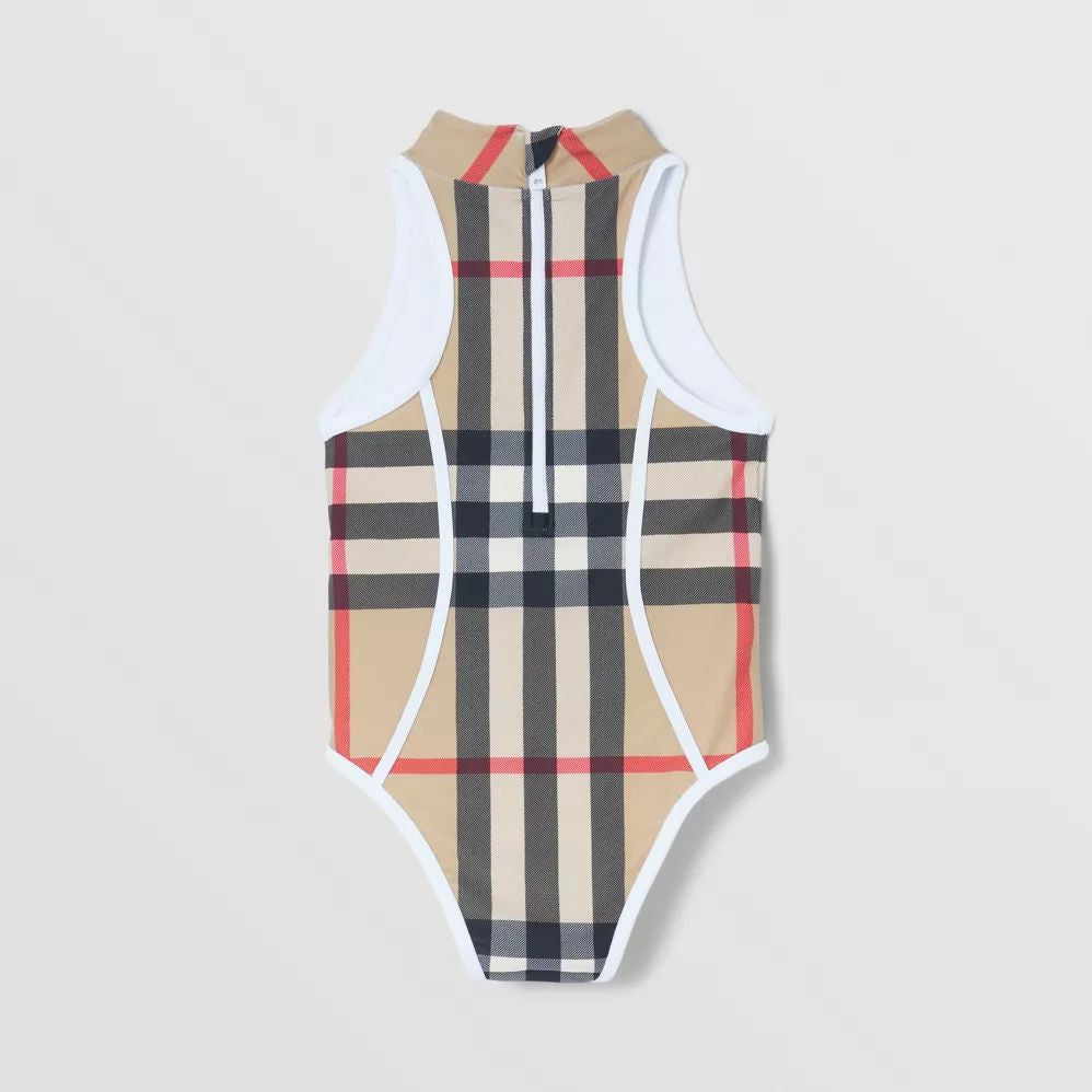 Girls Archive Beige Check Swimsuit