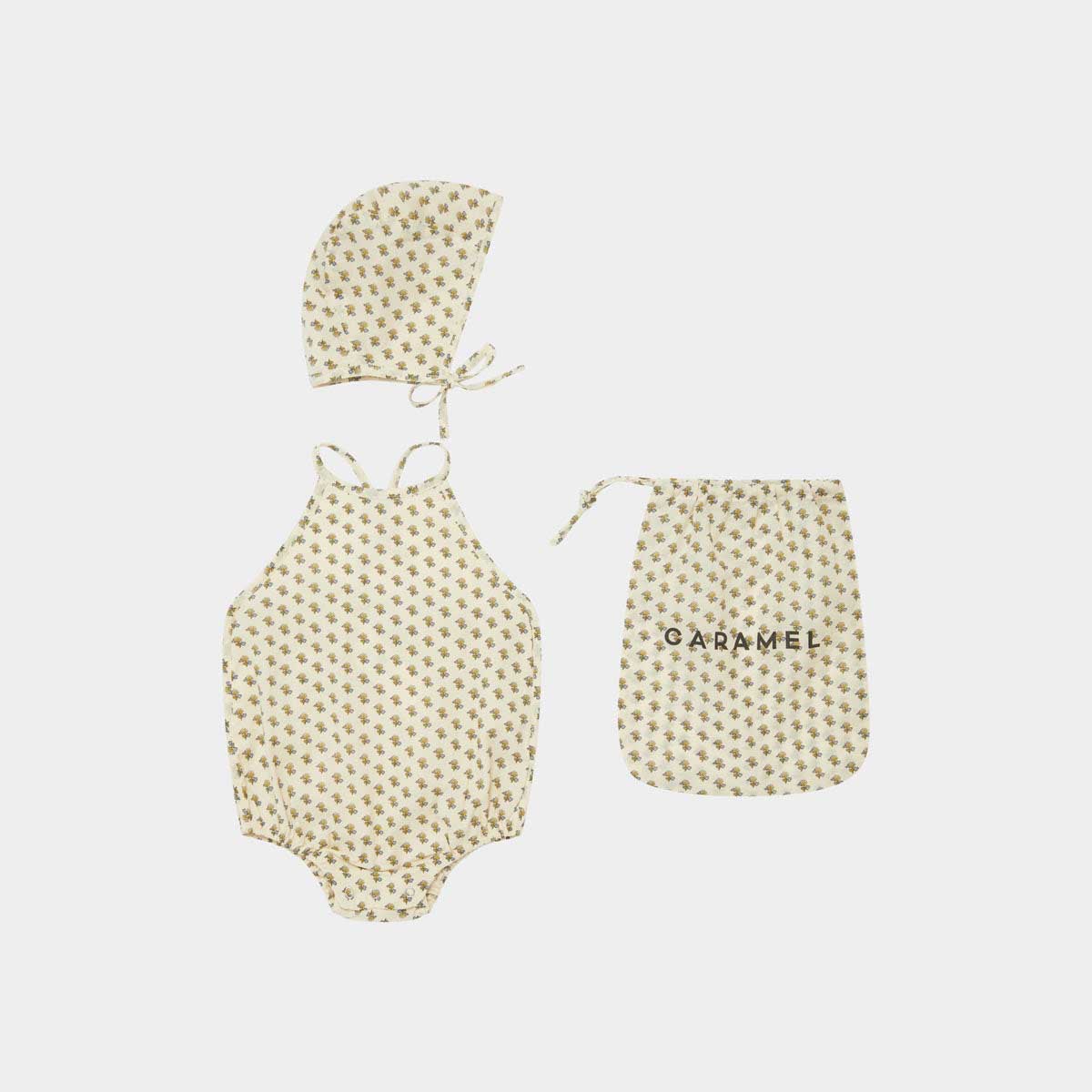 Baby Girls Beige Cotton Babysuit Set