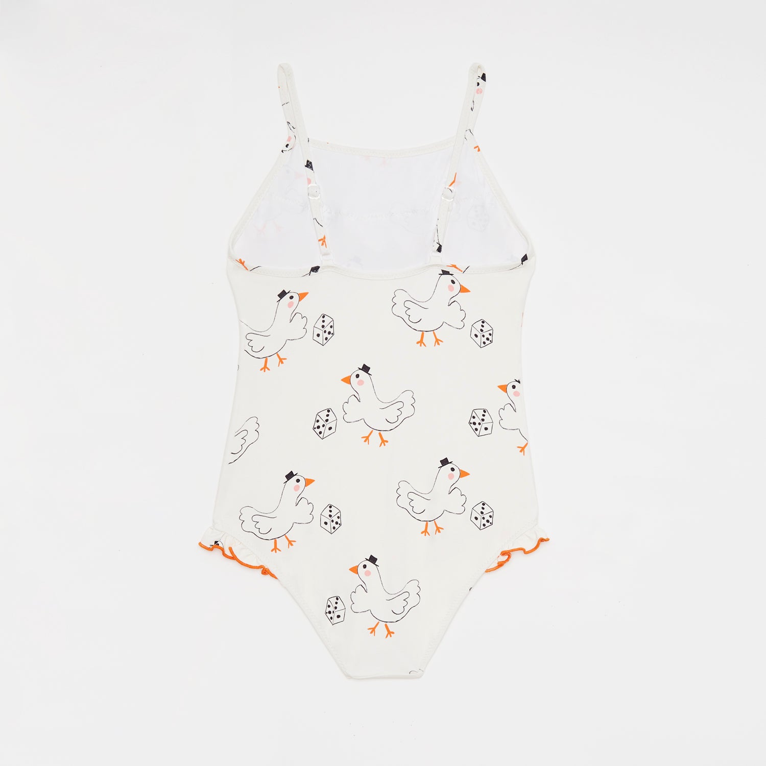 Girls White Printed Swimsuit