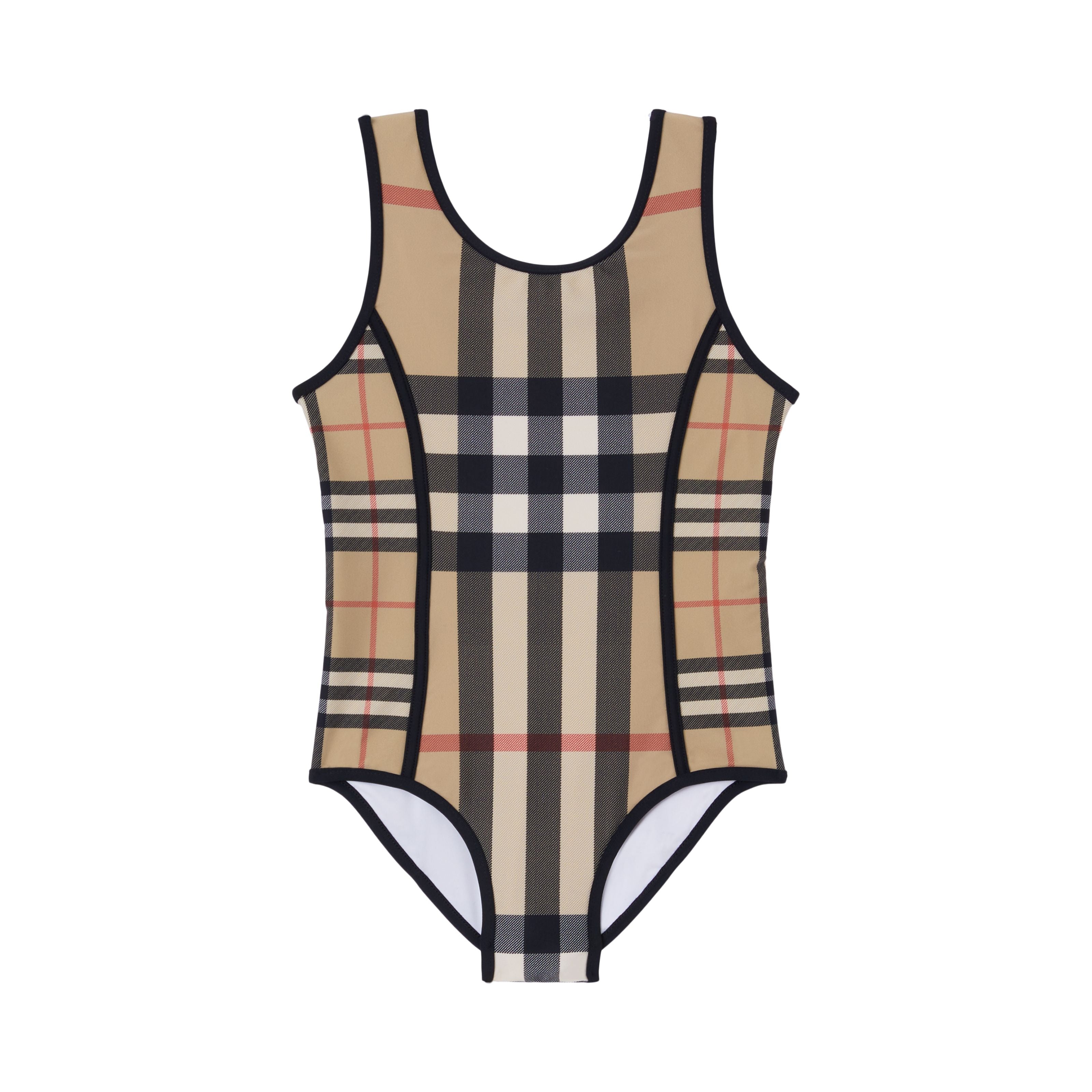 Girls Beige Check Swimsuit