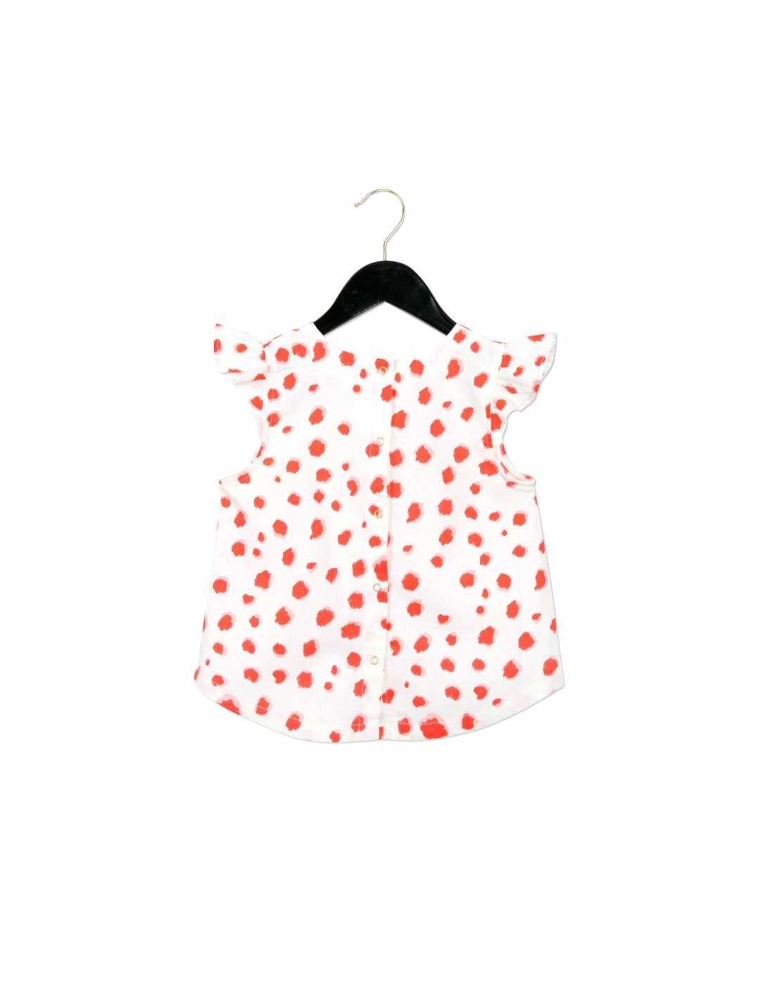 Girls White Cotton Blouse With Red Spot Print - CÉMAROSE | Children's Fashion Store - 2