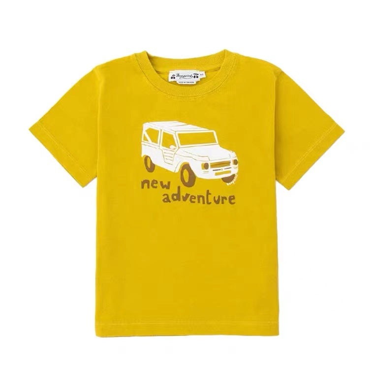 Boys Yellow Printed Cotton T-Shirt