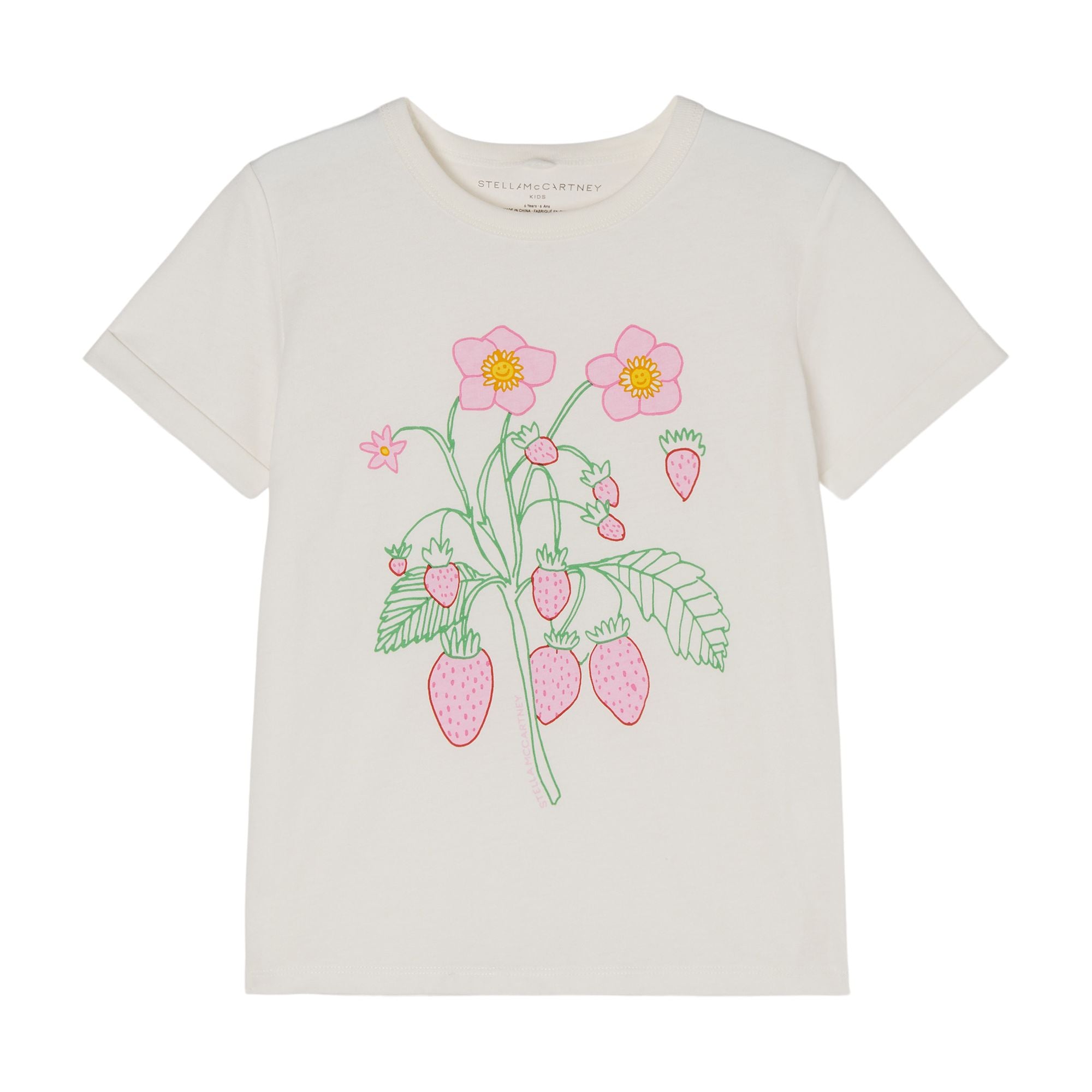 Girls White Flower Cotton T-Shirt