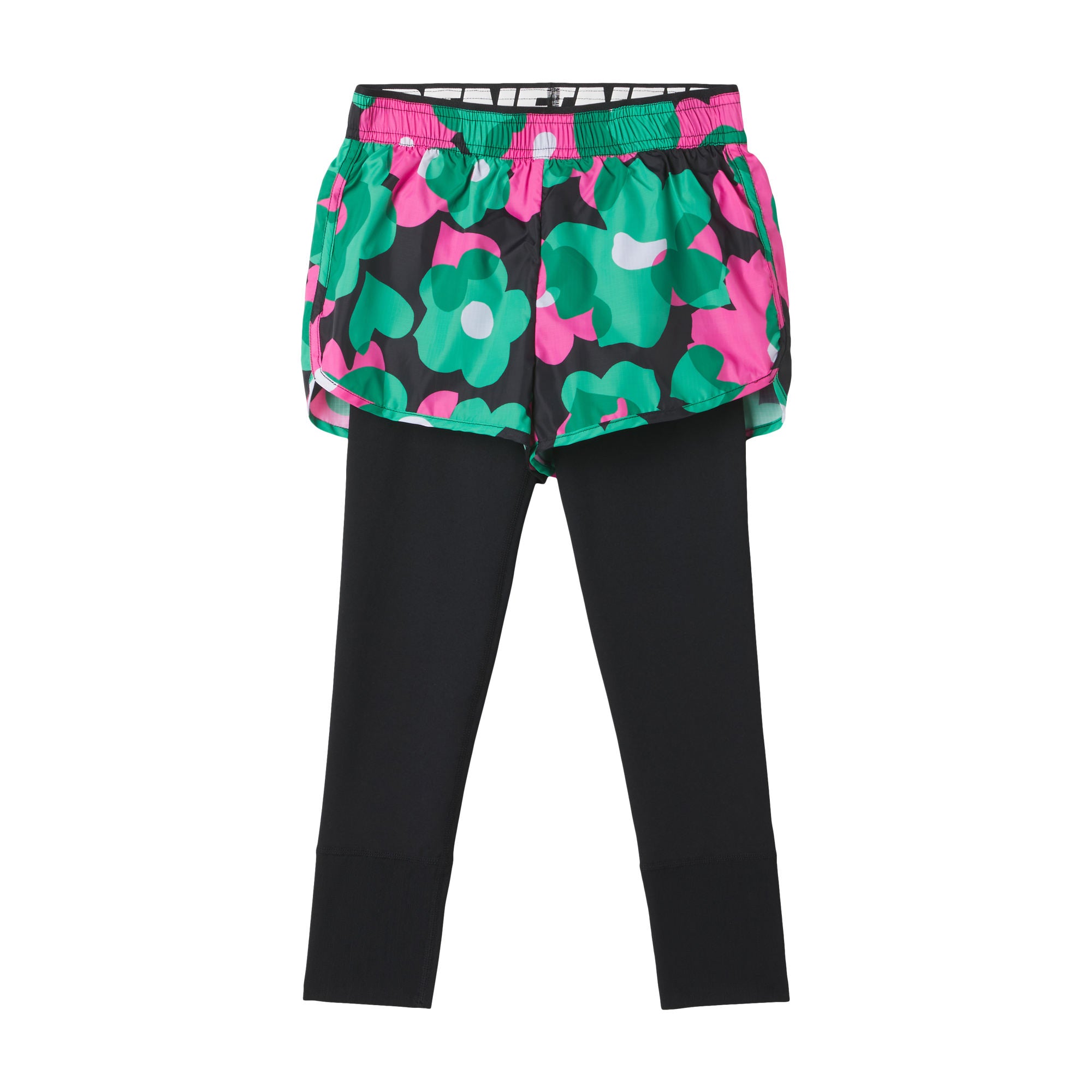 Girls Black Flowers Sports Leggings