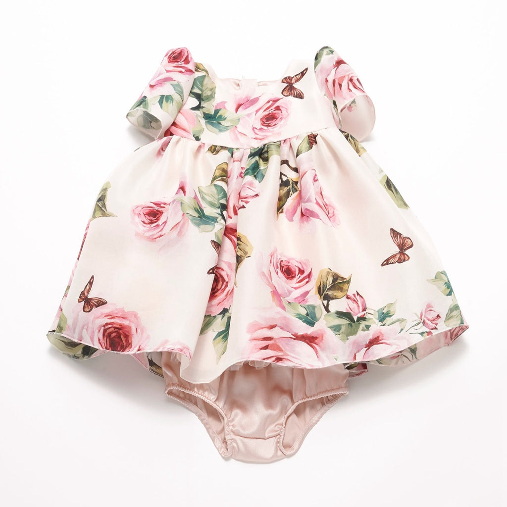 Baby Girls Pink Roses Silk Dress