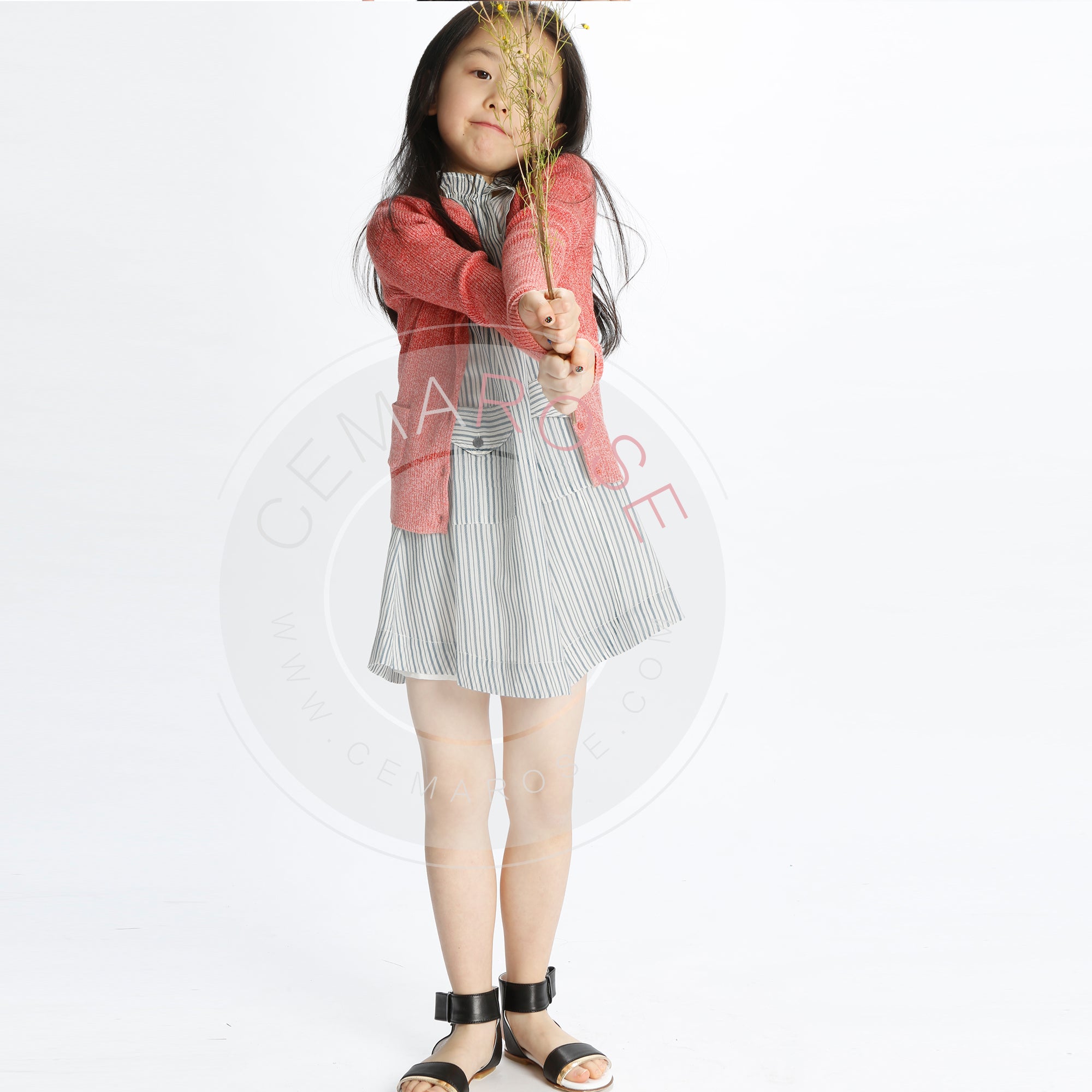 Girls Blue Stripe Cotton Woven Dress
