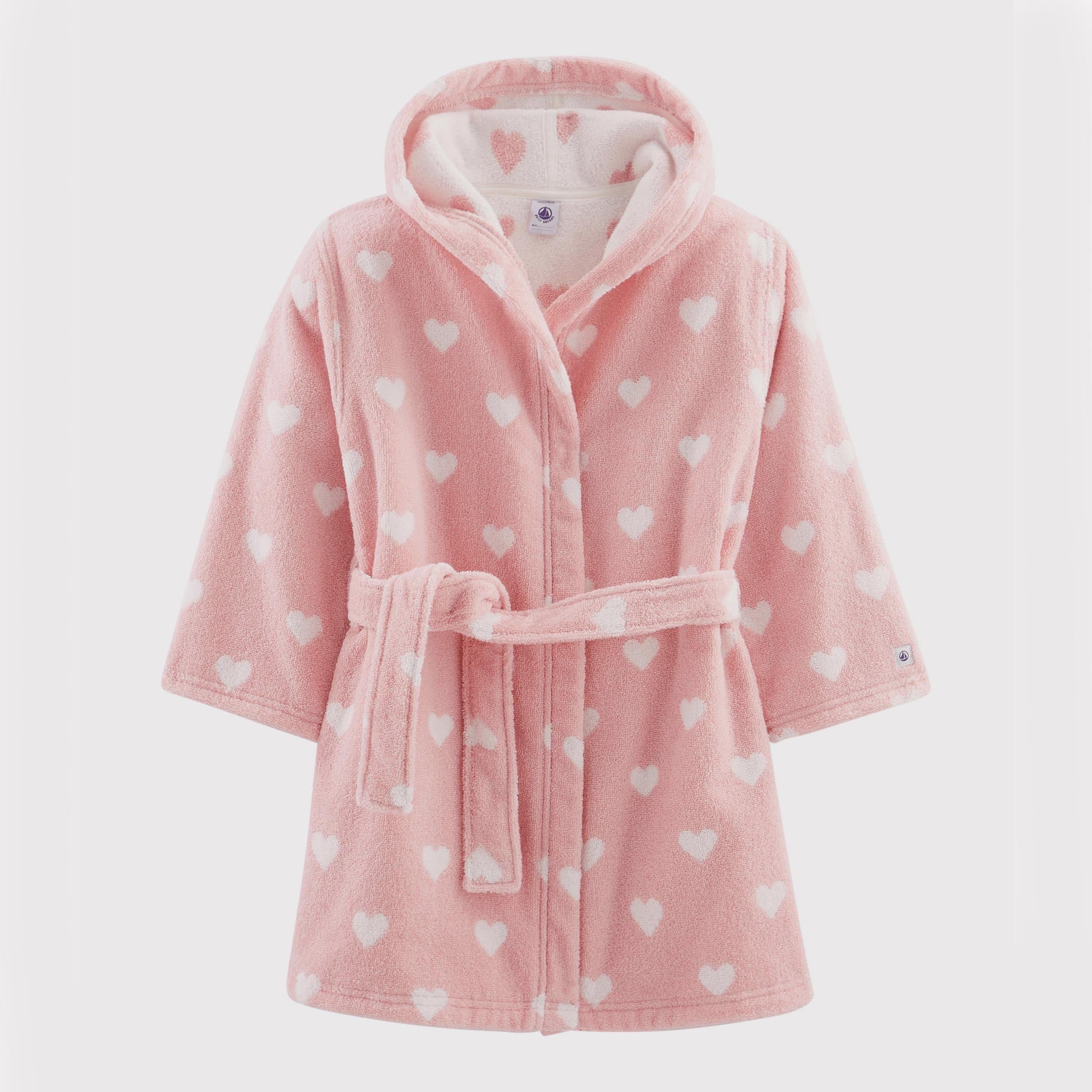 Girls Pink Heart Bathrobe
