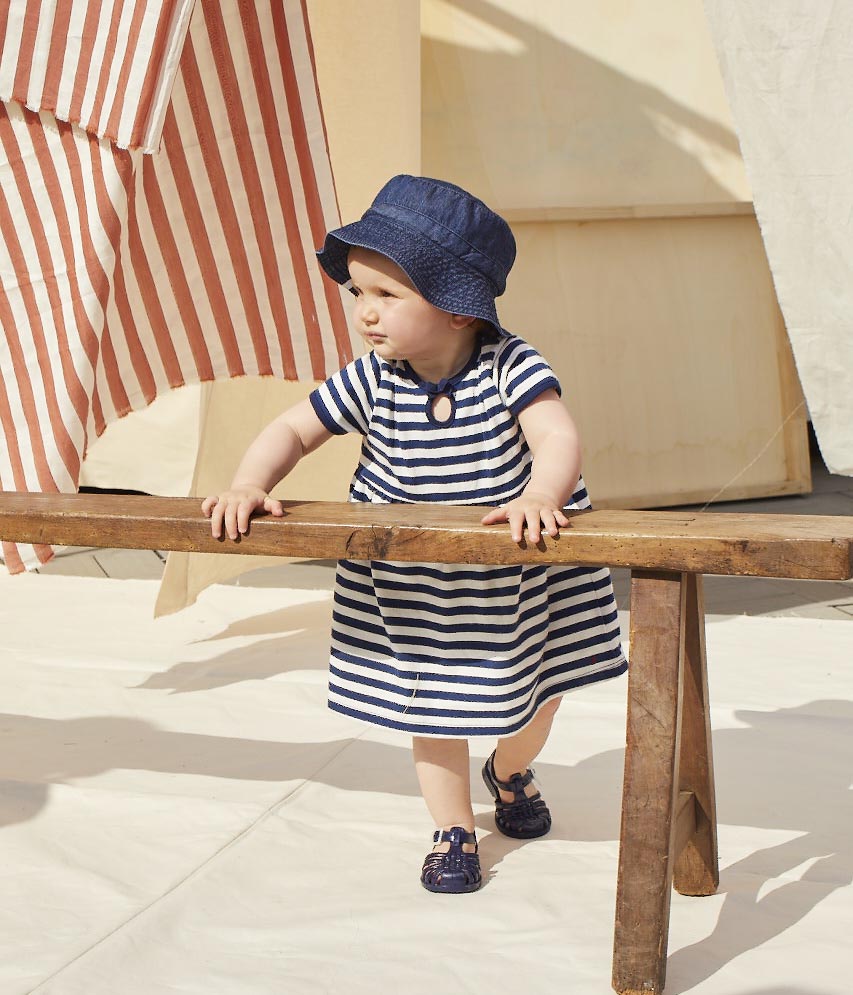 Baby Girls Navy Stripe Cotton Dress