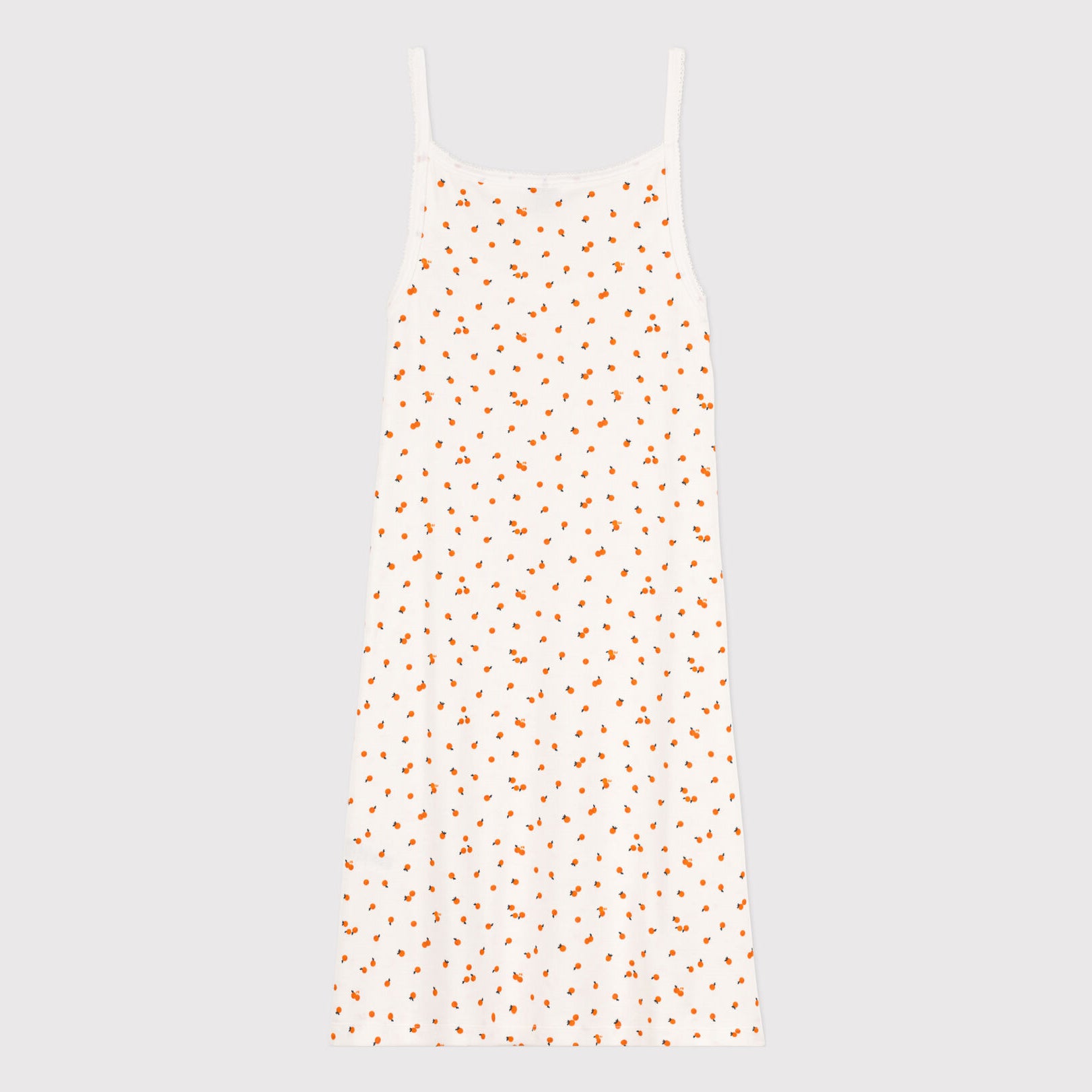 Girls White Orange Printed Cotton Nightwear Dress
