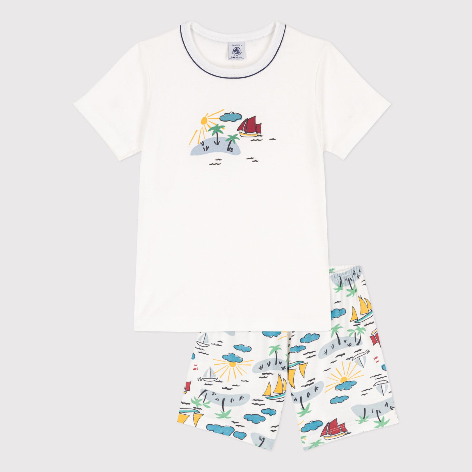 Boys White Printed Cotton Set