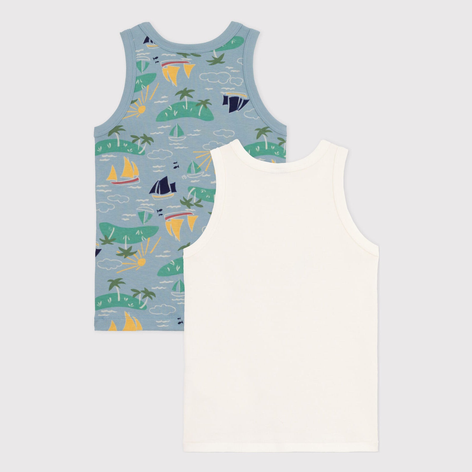 Boys White Printed Cotton Vest Set(2 Pack)