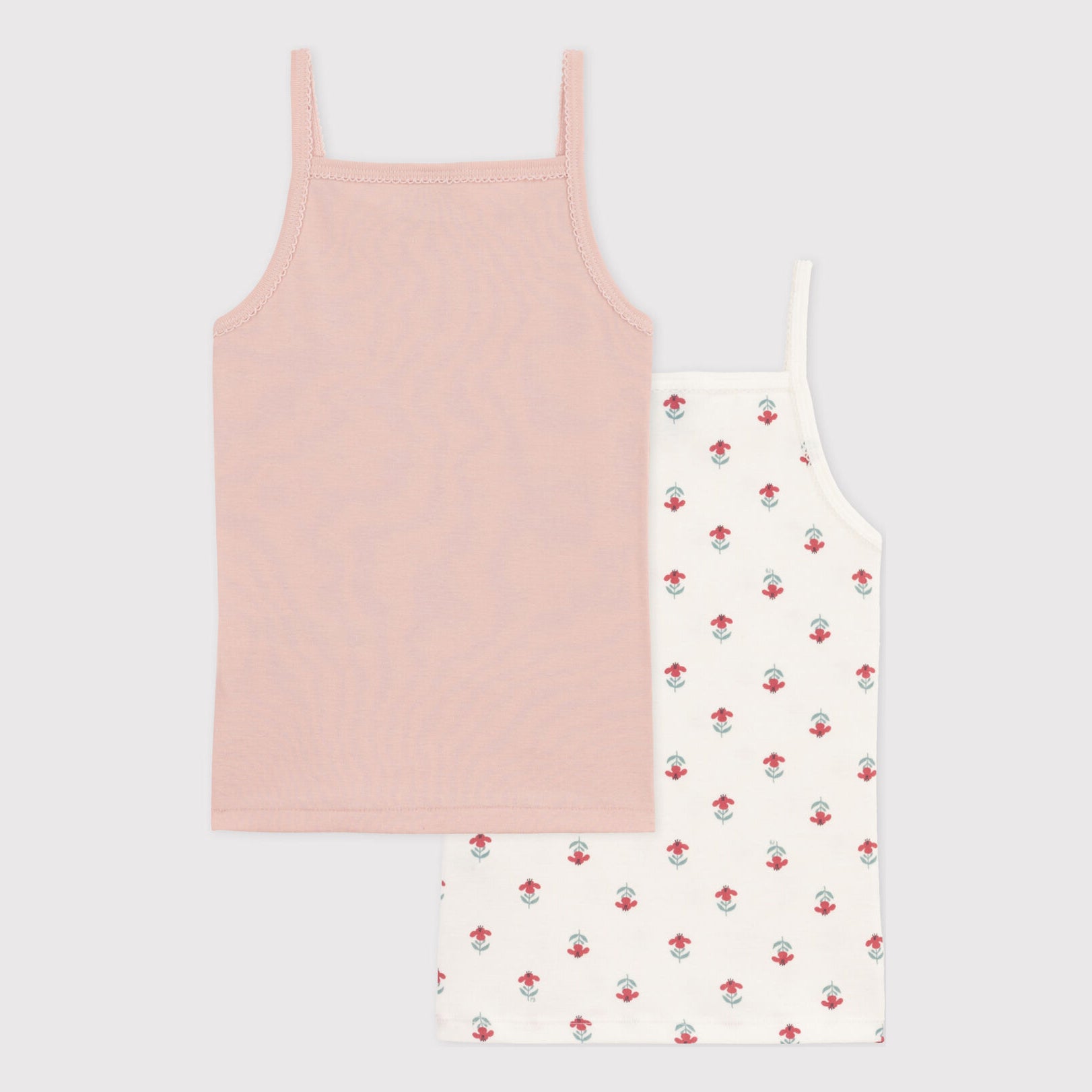 Girls White Printed Cotton Vest Set( 2 Pack)