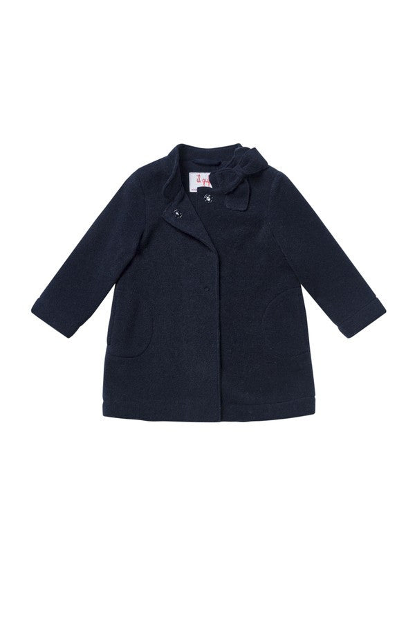 Girls Navy Blue Bow Trims Collar Wool Coat - CÉMAROSE | Children's Fashion Store - 3