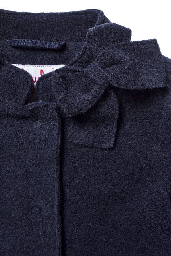 Girls Navy Blue Bow Trims Collar Wool Coat - CÉMAROSE | Children's Fashion Store - 4