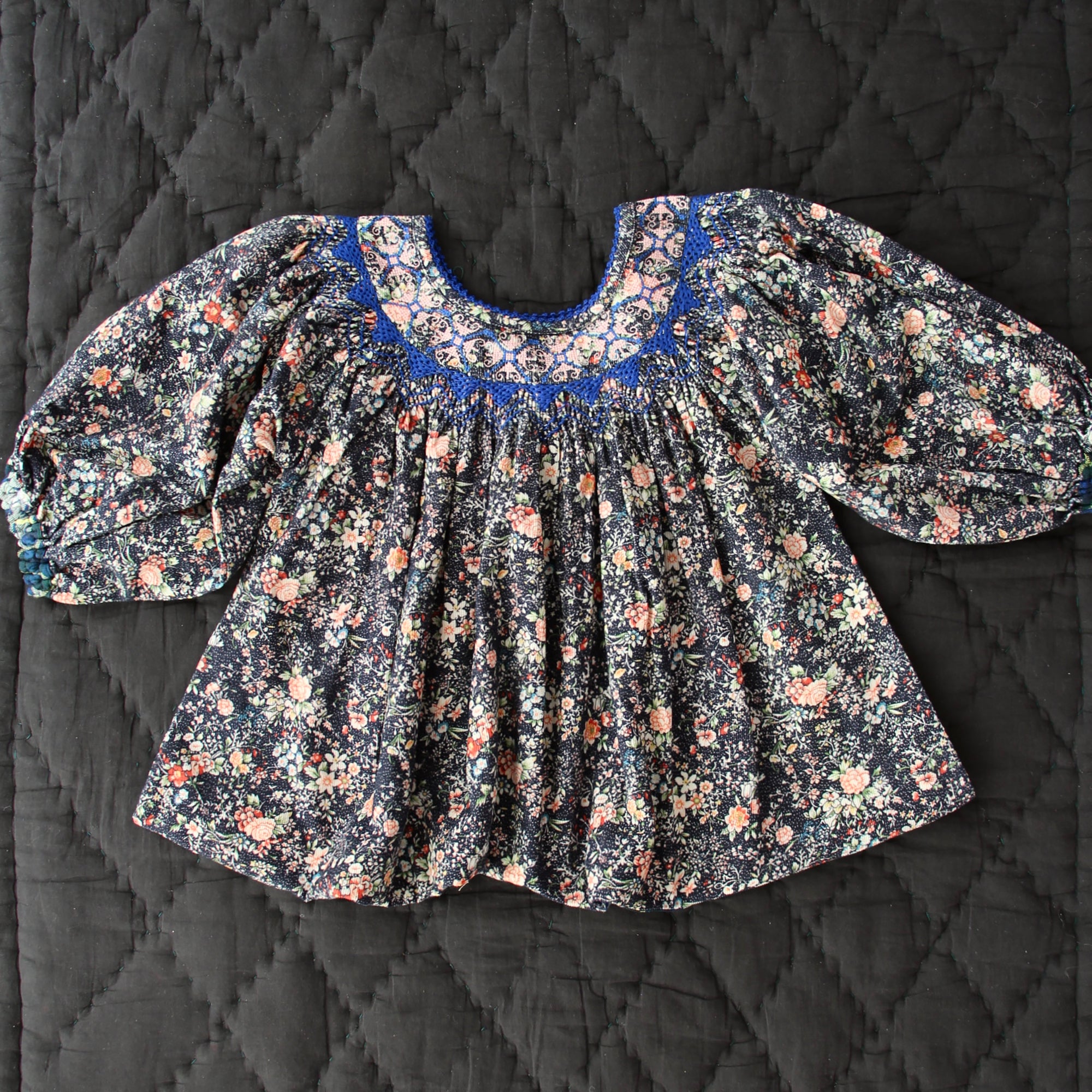 Girls Blue Flowers Cotton Top